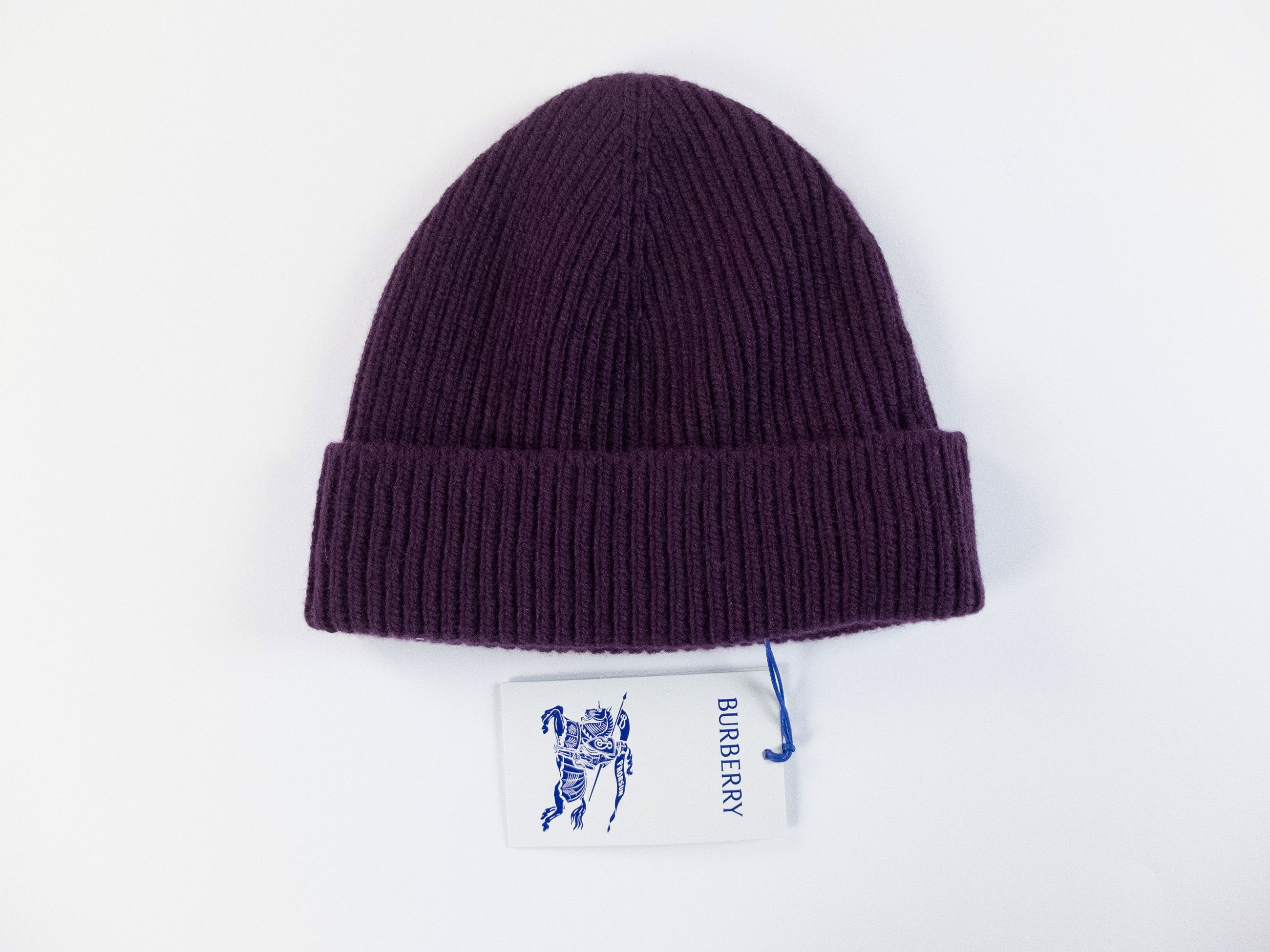 Burberry BURBERRY EKD logo embroidered purple cashmere beanie hat Size ONE SIZE - 1 Thumbnail