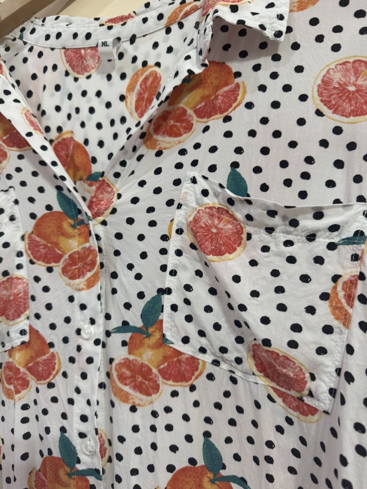 Vintage viscose blouse/shirt with polka dot & citrus print XL Size XL / US 12-14 / IT 48-50 - 7 Thumbnail