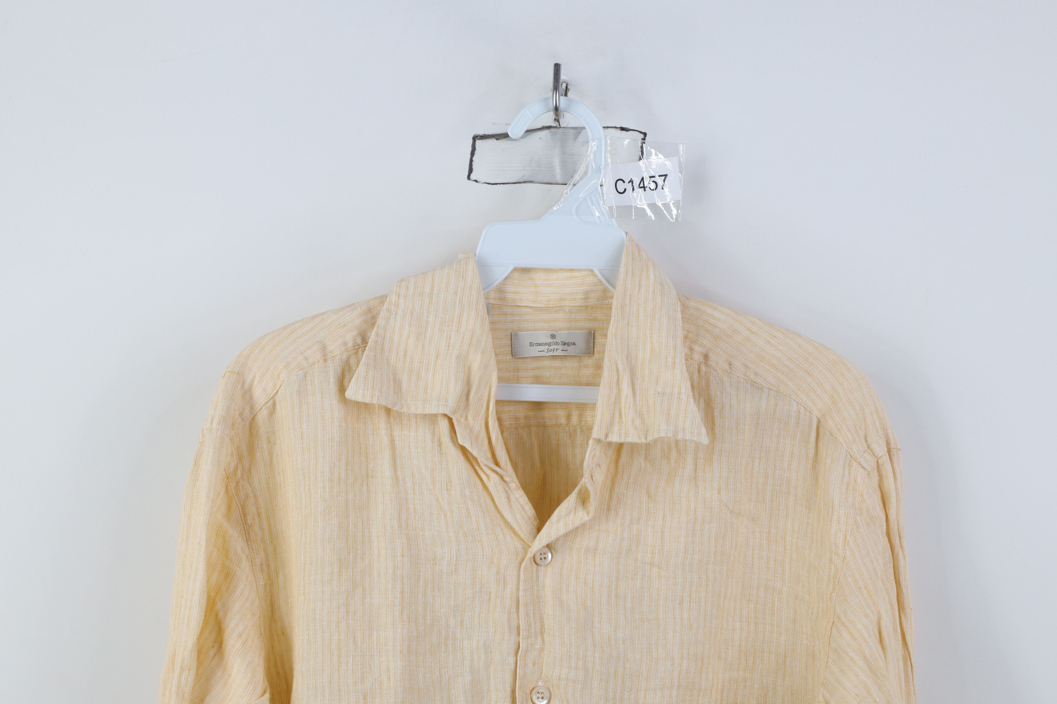 Ermenegildo Zegna Ermenegildo Zegna Linen Striped Collared Button Shirt Orange Size US M / EU 48-50 / 2 - 2 Thumbnail