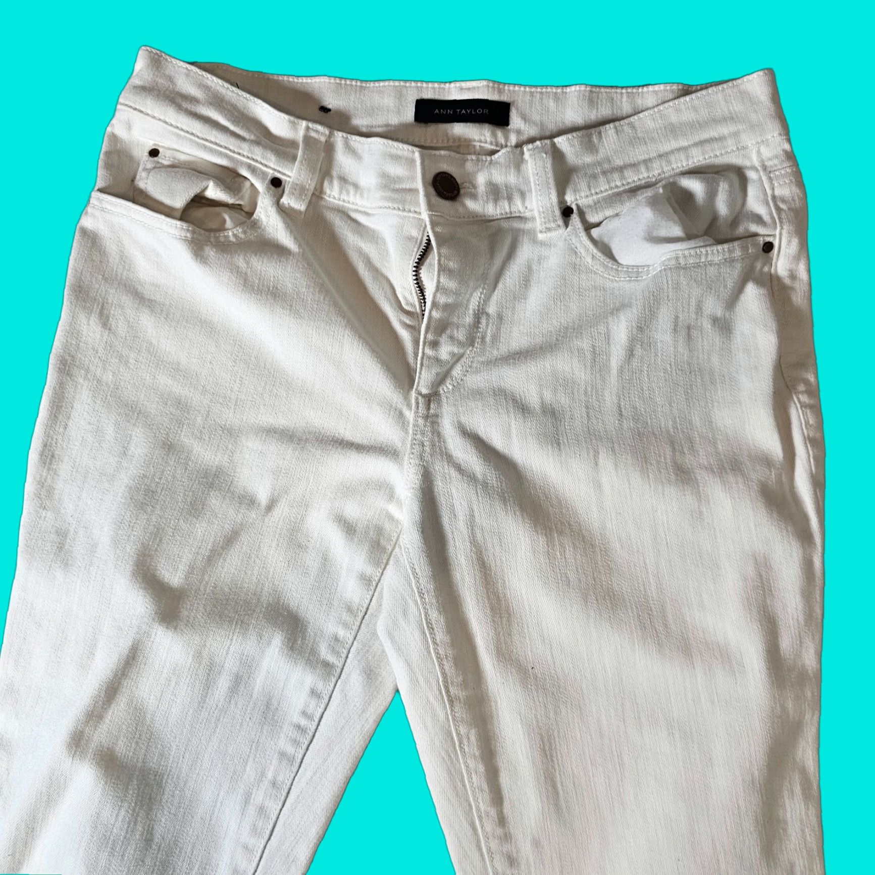 Loft Ann Taylor LOFT White Jeans - Boyfriend Slim Leg - Size 4 - Stretch - Women Size 29" - 1 Thumbnail