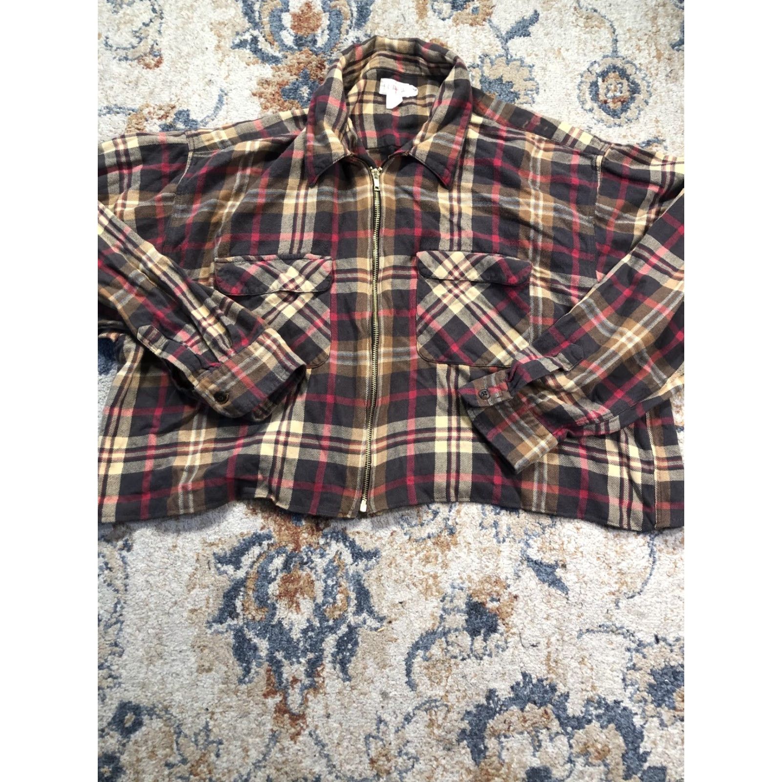 J.Crew J.Crew Oarsman Shirt Womens L Multicolor Plaid Cropped Flannel Zip Front Shacket Size L / US 10 / IT 46 - 5 Thumbnail
