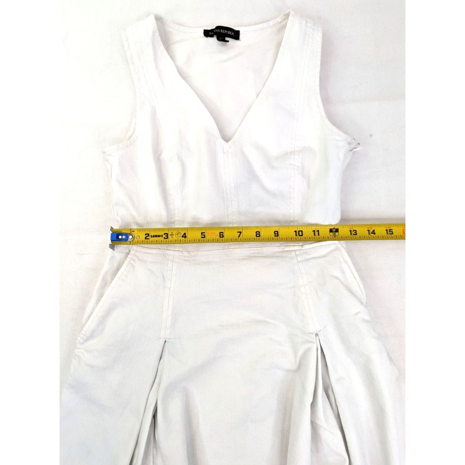 Banana Republic Banana Republic Dress Women 6P White Denim Sleeveless V-Neck Flare (24 W x 30 L) Size M / US 6-8 / IT 42-44 - 4 Thumbnail