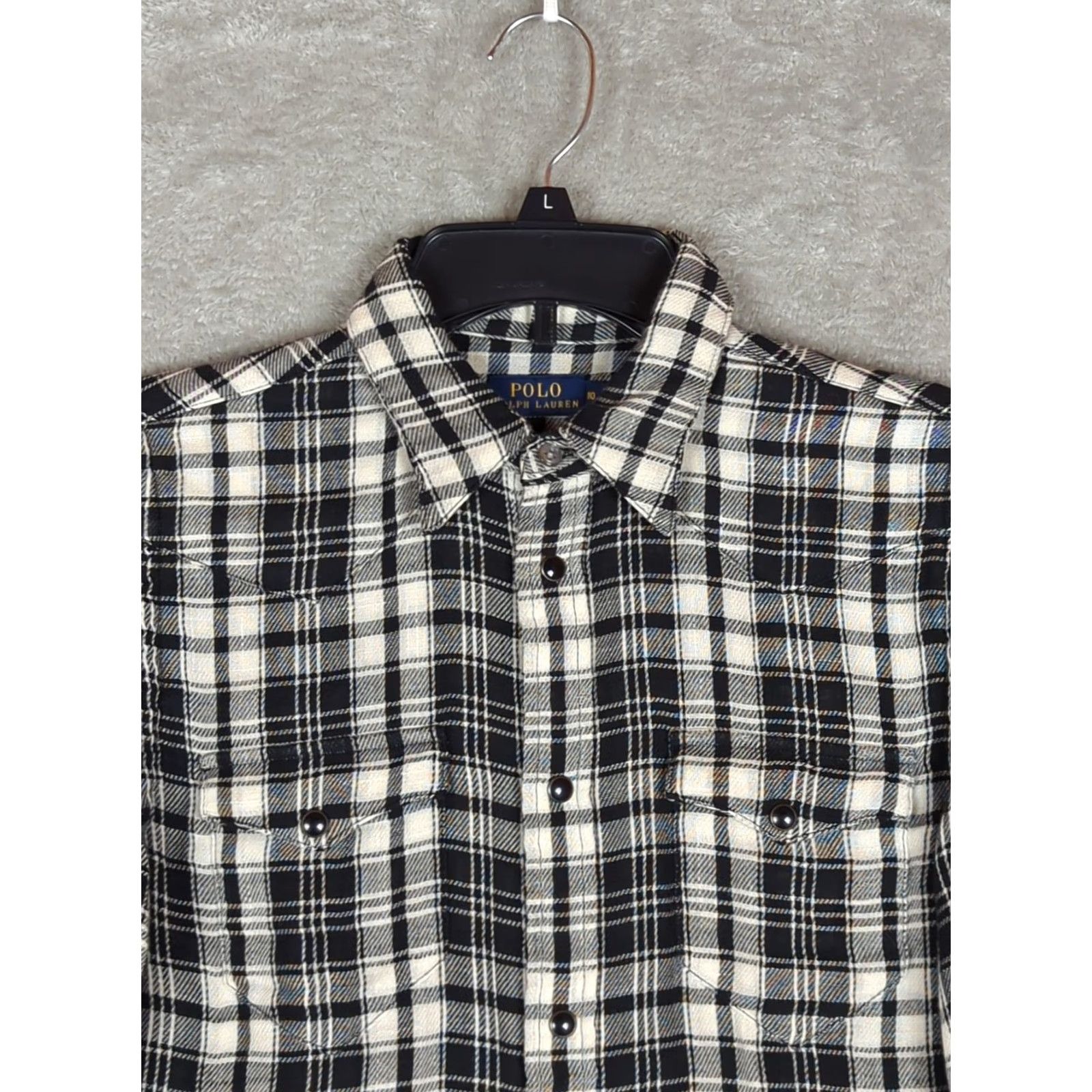Polo Ralph Lauren POLO RALPH LAUREN Women Button-Up Shirt Black Ivory Plaid Long Sleeve Snap Western 10 Size L / US 10 / IT 46 - 3 Thumbnail