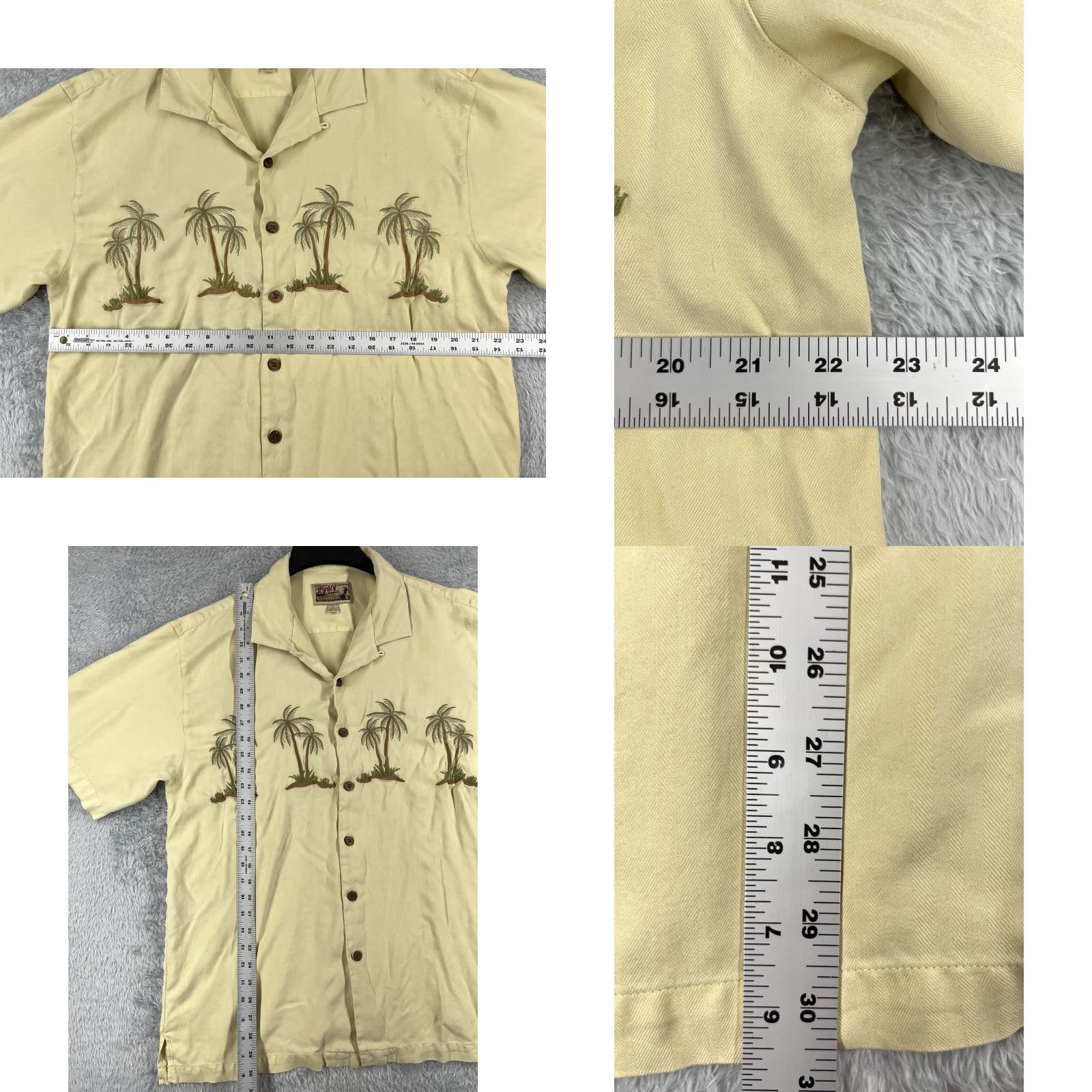 Vintage Tiki Classics Shirt Men XL Yellow Palm Tree Embroidered 100% Silk Resort Aloha Hawaiian Floral Button-Up Casual Size US XL / EU 56 / 4 - 8 Thumbnail