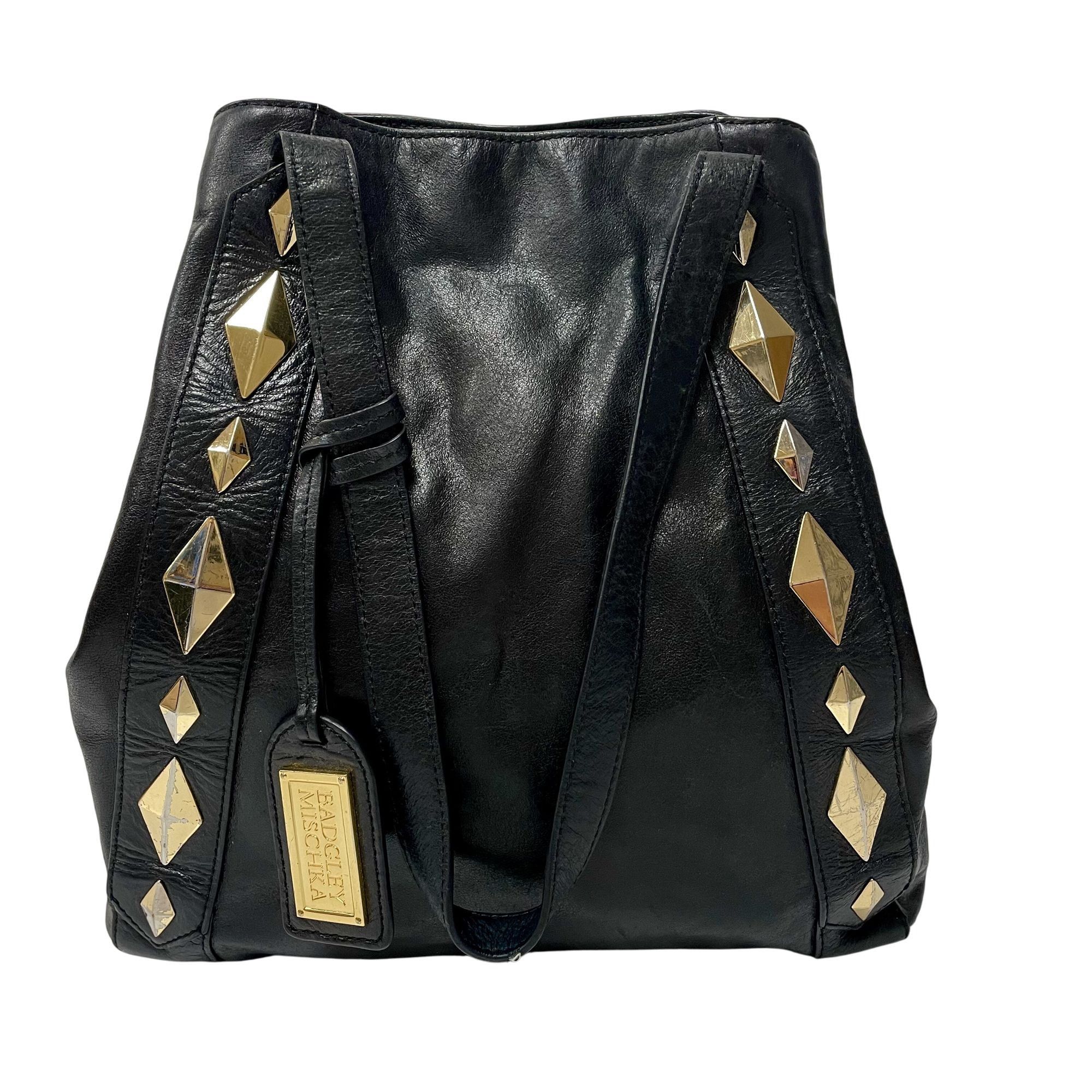 Badgley Mischka Leather CHIC SHOPPER Gold Studded Purse