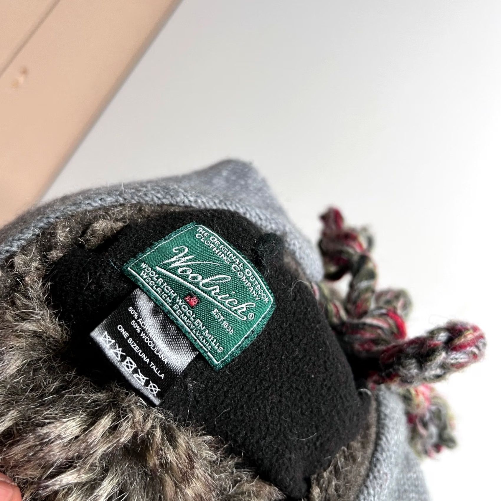 Vintage Woolrich Fair Isle Knit Trapper Hat - Gray, Red, Green - Faux Fur Lined Earflap Beanie with Pom Pom, Tassels - Wool Blend - Winter, Women, One Size Size ONE SIZE - 2 Thumbnail