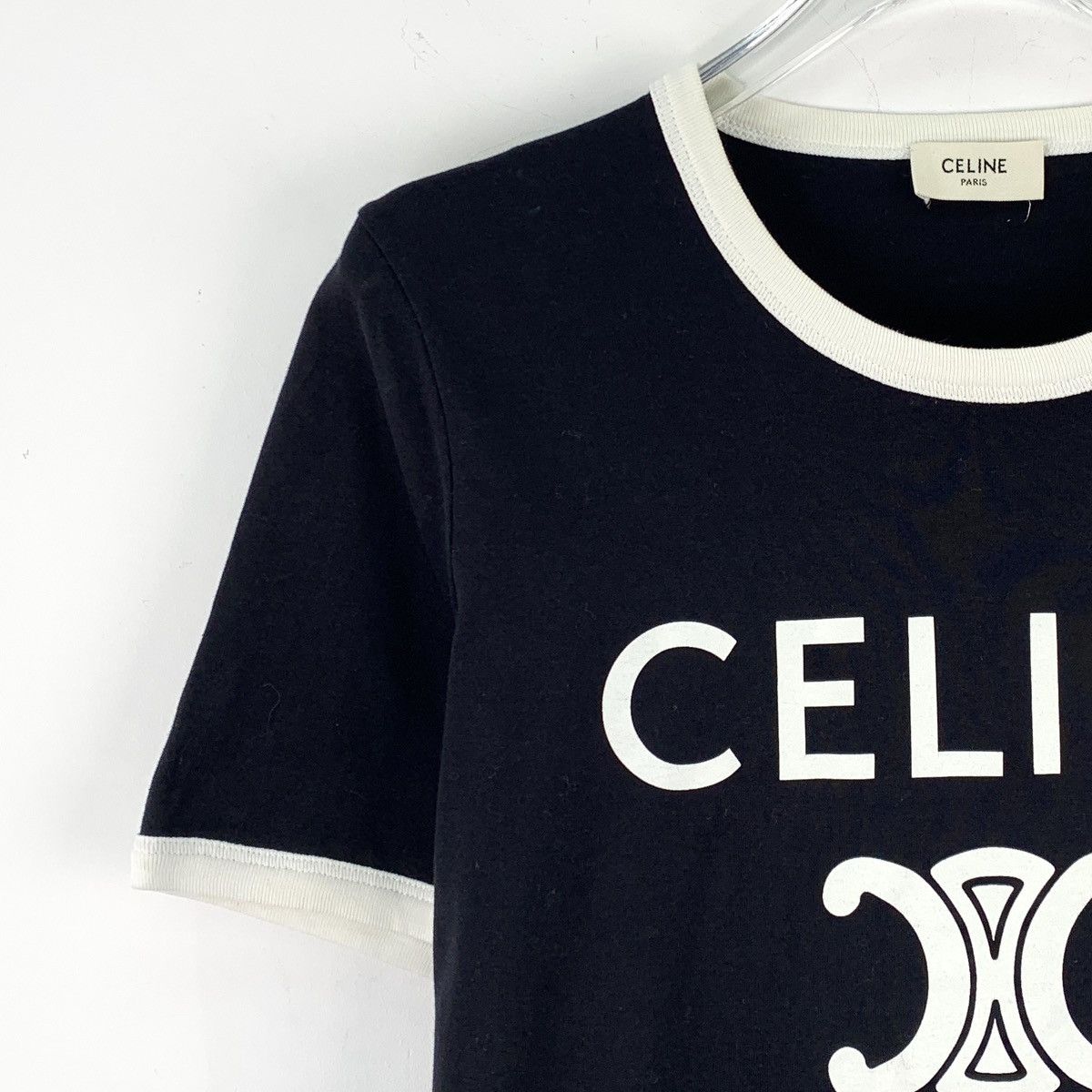 Celine Celine Black Triomphe Printed Cotton Crew Neck T-Shirt K26WX Size M / US 6-8 / IT 42-44 - 3 Thumbnail