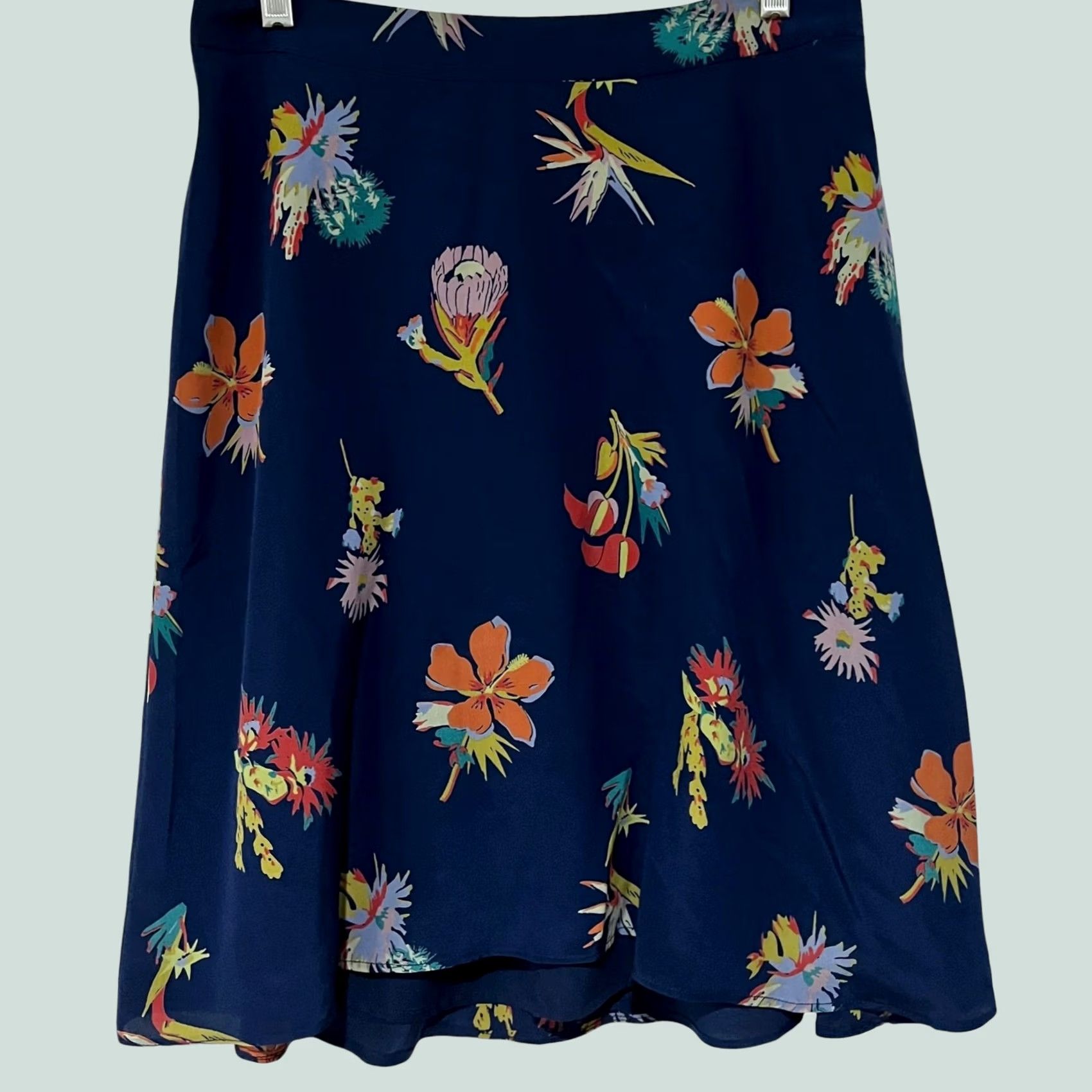 Madewell Madewell Silk Atrium Skirt Bird of Paradise Floral Dark Blue Size 6 Size 28" / US 6 / IT 42 - 1 Thumbnail