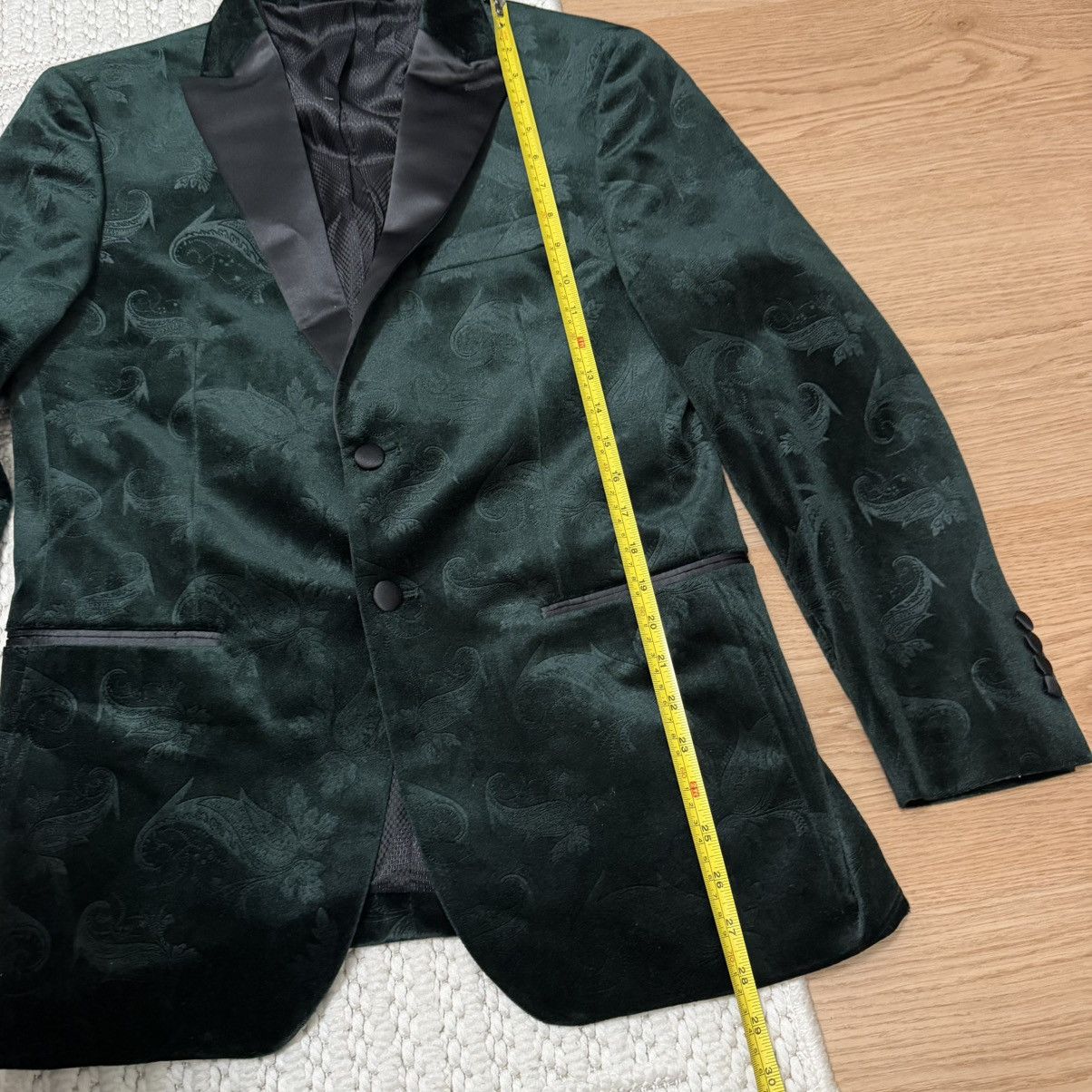 Egara Egara blazer40S Greenvelvet Slim Fit Embossed PaisleyJacket Size 40S - 3 Thumbnail
