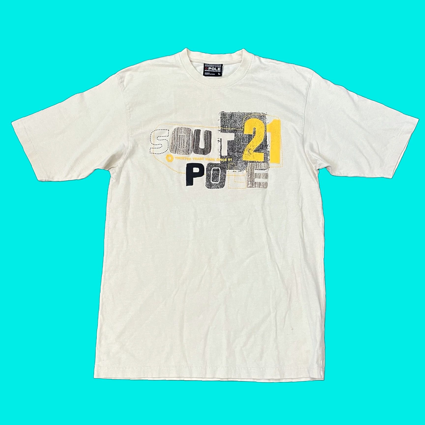 Southpole VINTAGE Southpole Men's T-Shirt Large Short Sleeve Beige City Embroidered Hip Hop Grunge Y2K Size US L / EU 52-54 / 3 - 1 Thumbnail