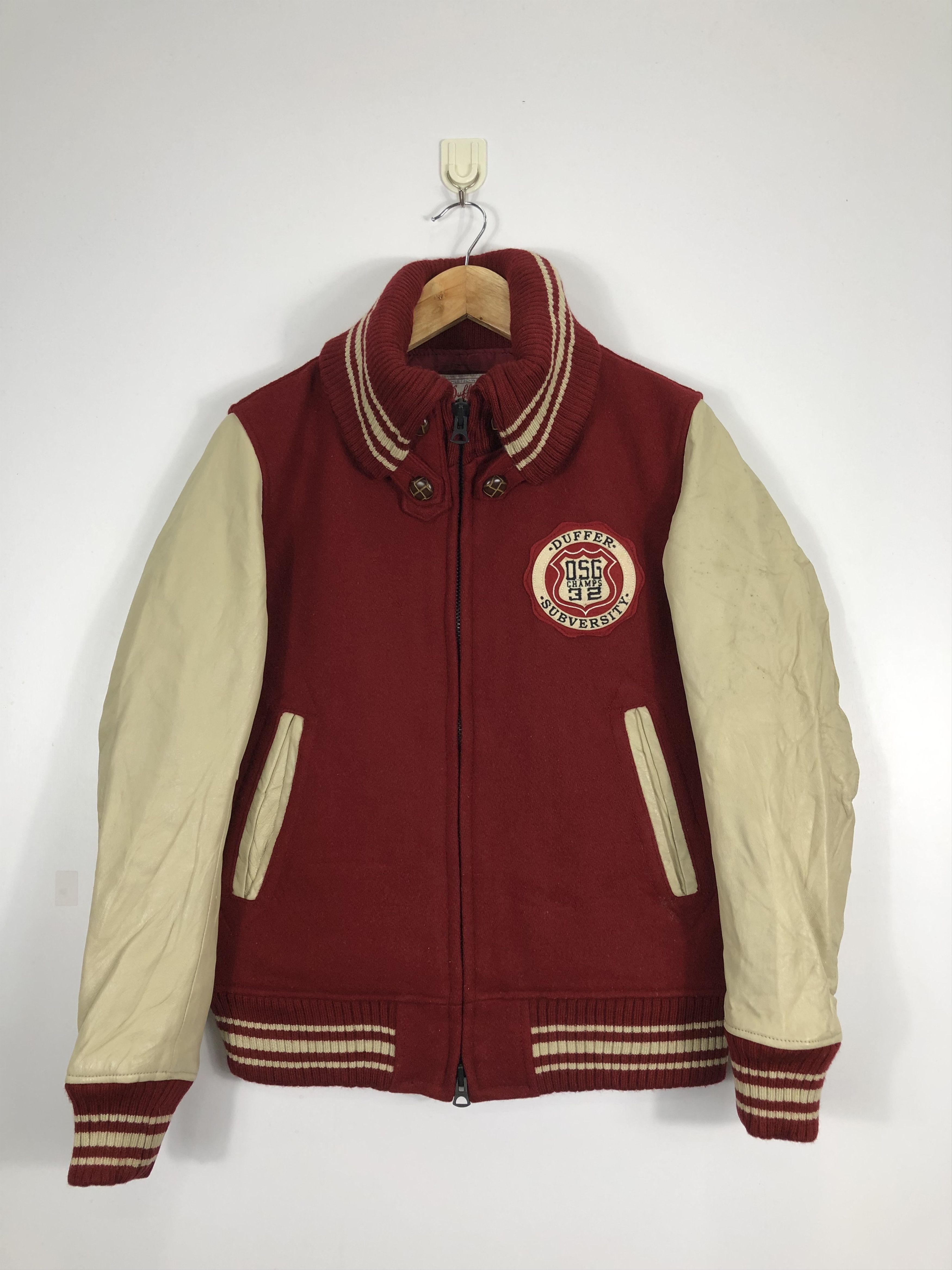image of Duffer Of St George x Varsity Jacket Vintage 80's Duffer Varsity Red Jacket Sleeve Leather (Size Sm