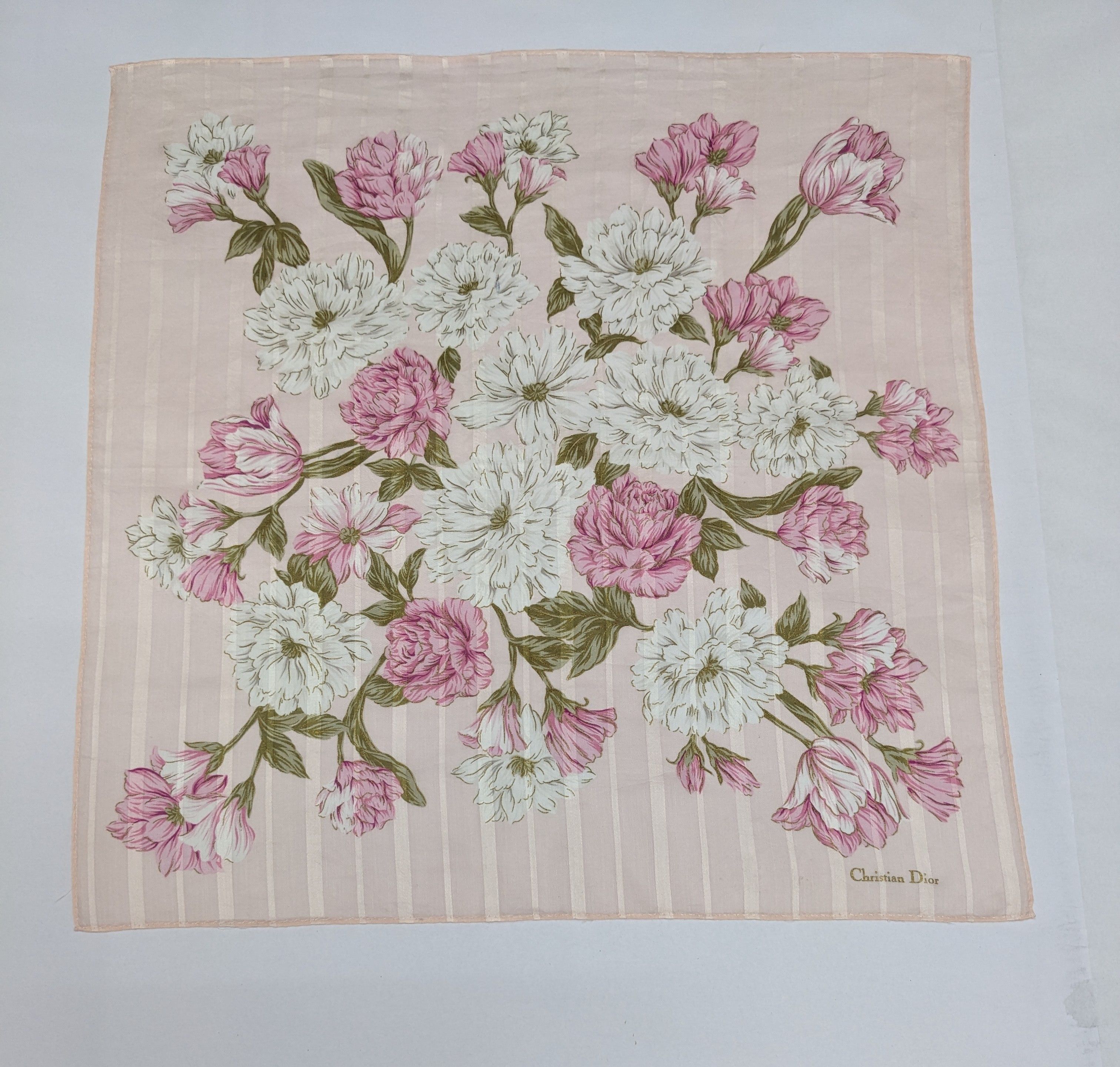Christian Dior Monsieur Christian Dior Handkerchief Pink Floral Rose Tulip Size ONE SIZE - 3 Thumbnail