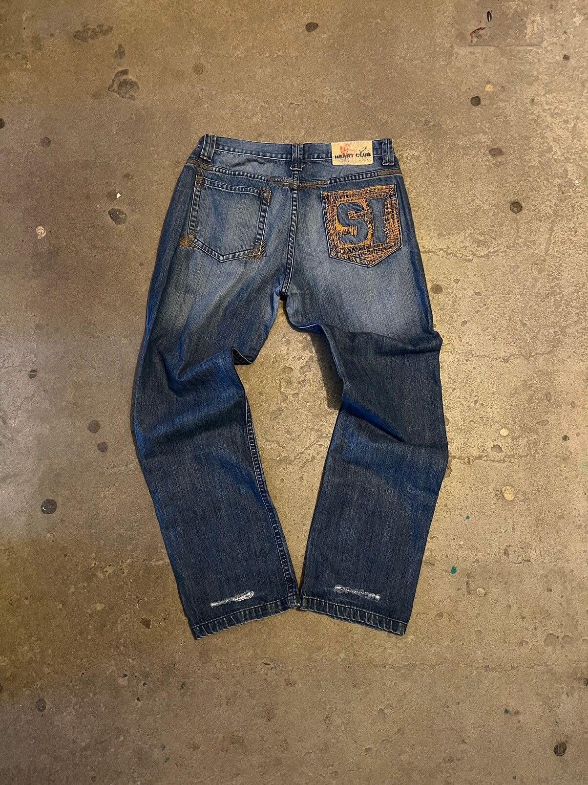 Pre-owned Avant Garde X Vintage Avant Garde Heart Club Ed Hardy Style Y2k Jeans In Blue Jean