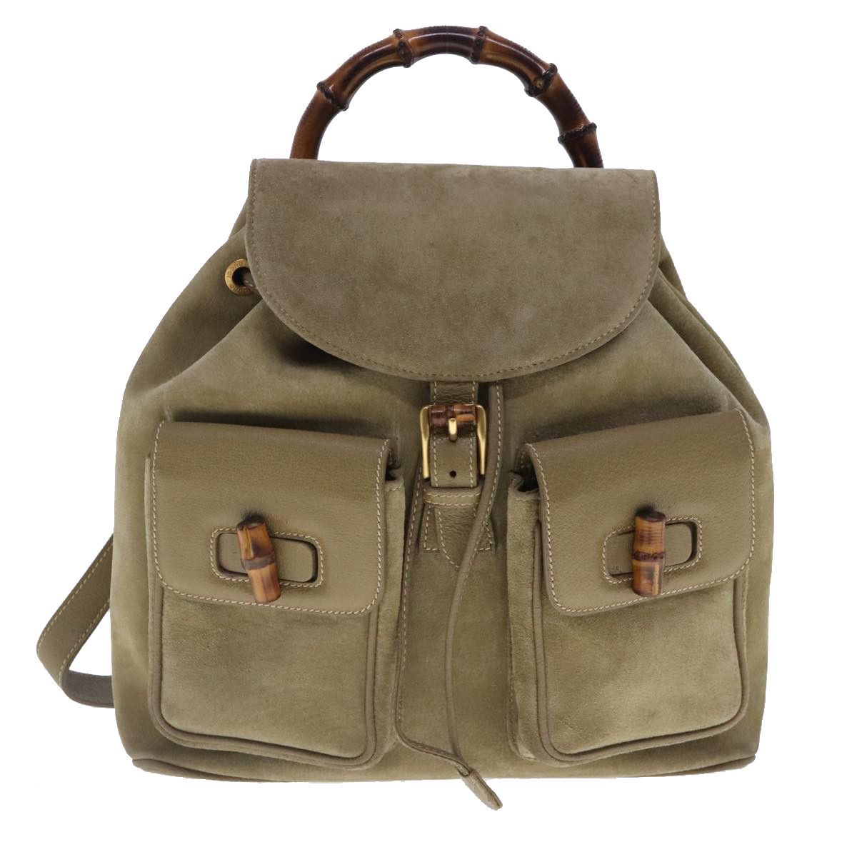Gucci Bamboo Khaki Suede Backpack Bag (Pre-Owned) Size ONE SIZE - 1 Thumbnail