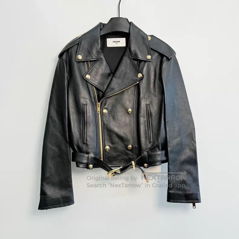 Celine CELINE Solid Color Zip-up Trapeze Collar Leather Jacket Size XS / US 0-2 / IT 36-38 - 1 Thumbnail