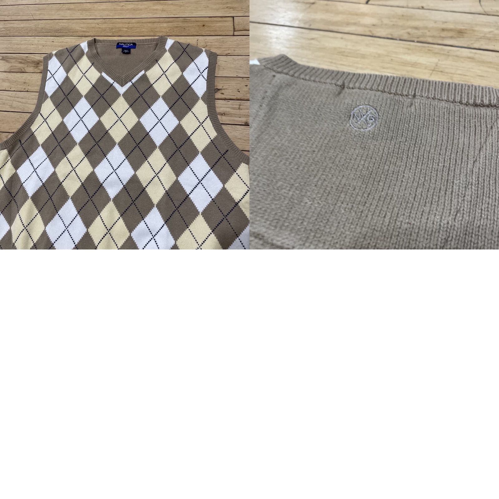 Nautica VINTAGE Nautica Men L Golf Sweater Vest Tan Brown White Argyle Diamond 90s Size US L / EU 52-54 / 3 - 10 Thumbnail