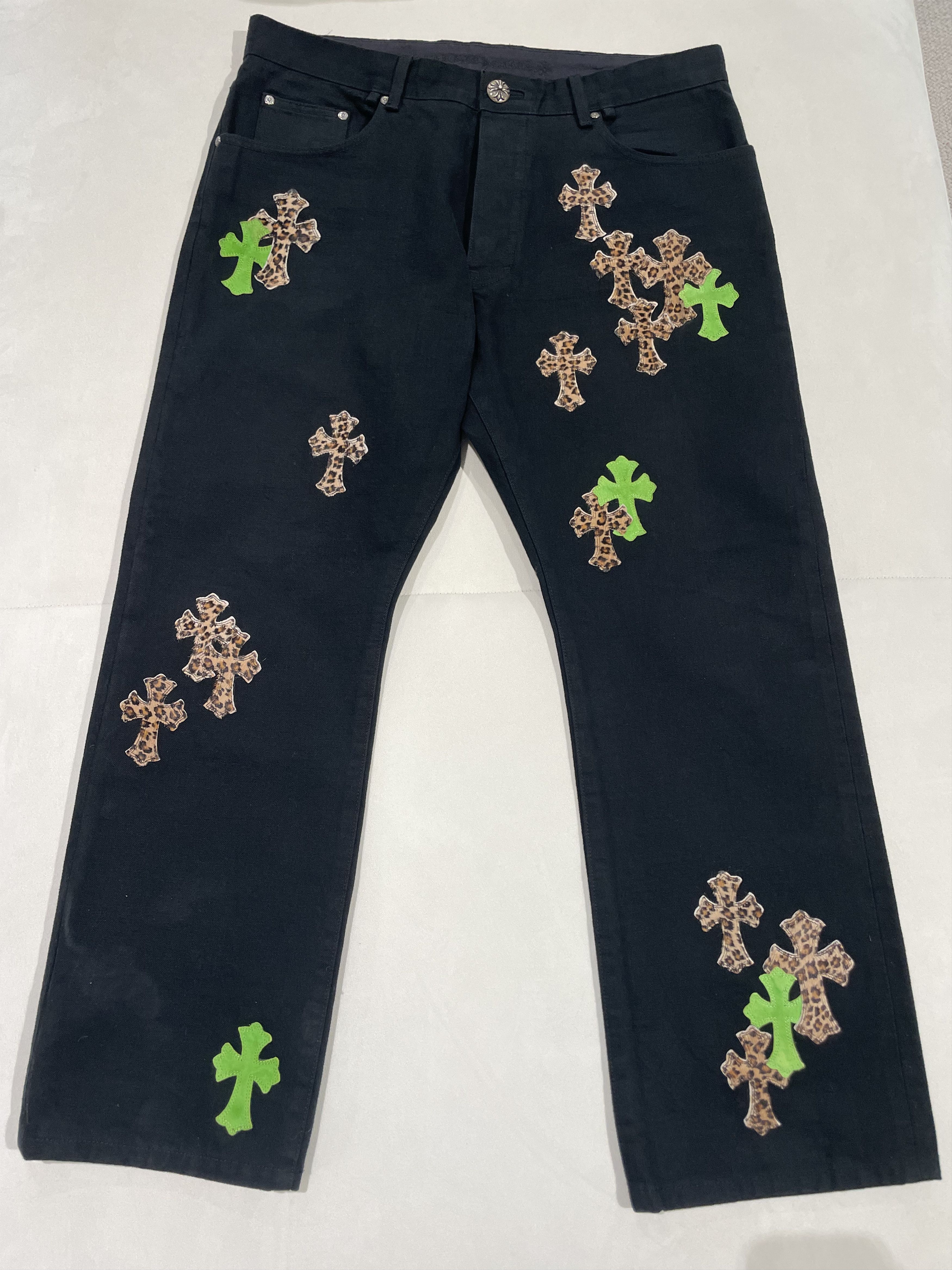 Chrome Hearts Chrome Hearts Leopard Green Cross Leather Patch Jeans Size US 38 / EU 54 - 3 Thumbnail