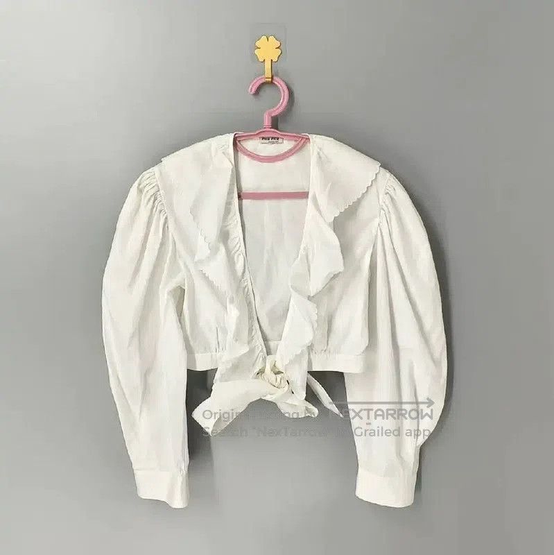 Miu Miu Miu Miu White Cropped Shirt with Ruffles . Size L / US 10 / IT 46 - 1 Thumbnail