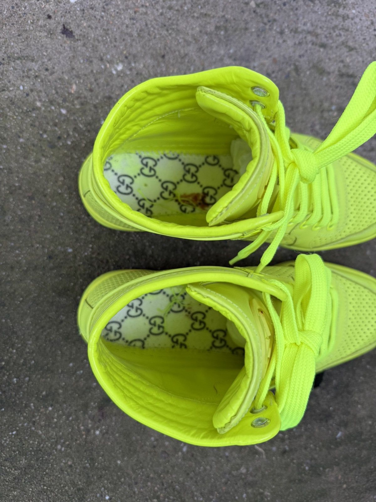 Gucci ✨Gucci✨ Neon Green Perforated Leather High Top Sneakers Size US 6.5 / IT 36.5 - 10 Thumbnail