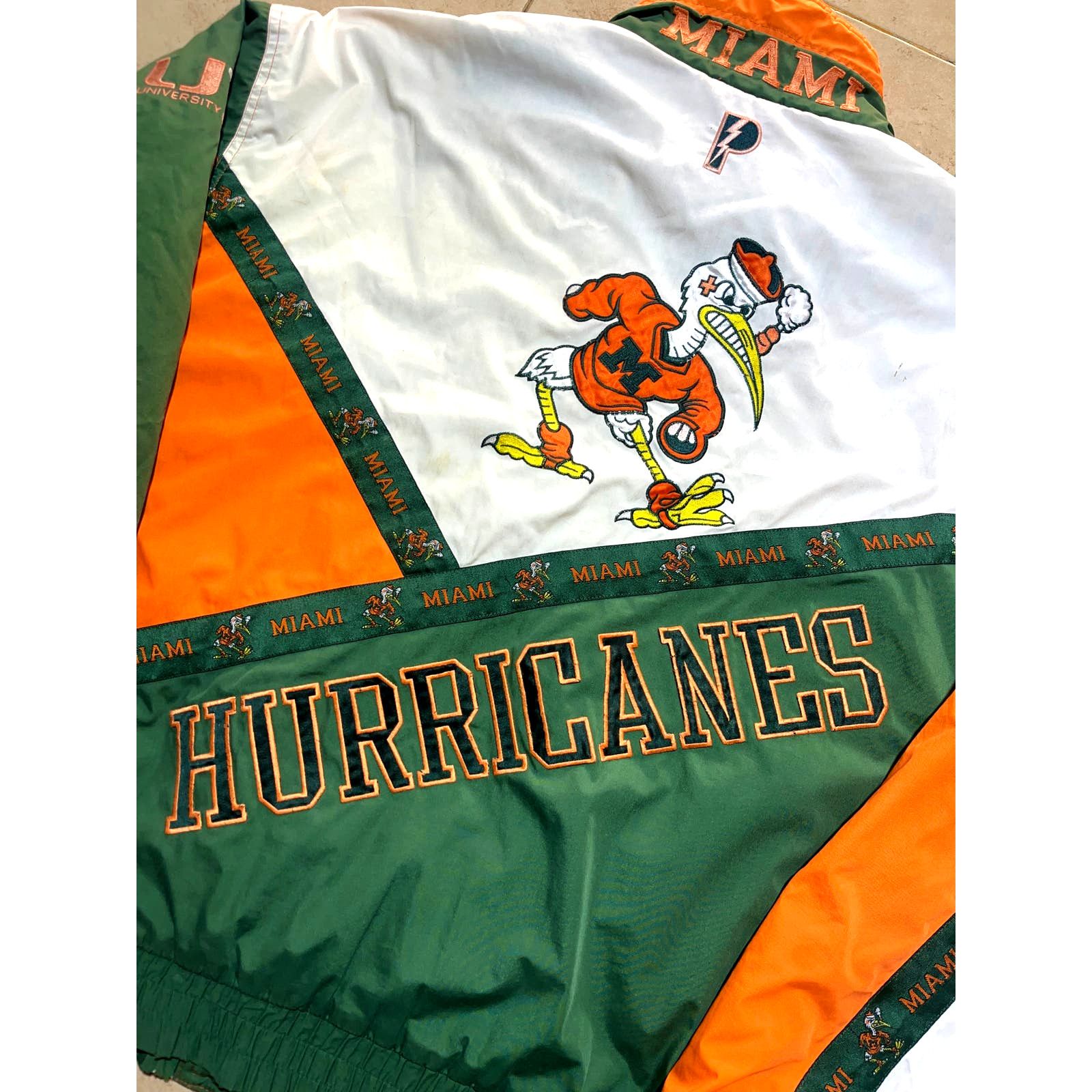 image of Miami Hurricanes 90's Pro Player Puffer XL Green Orange Ncaa, Men's