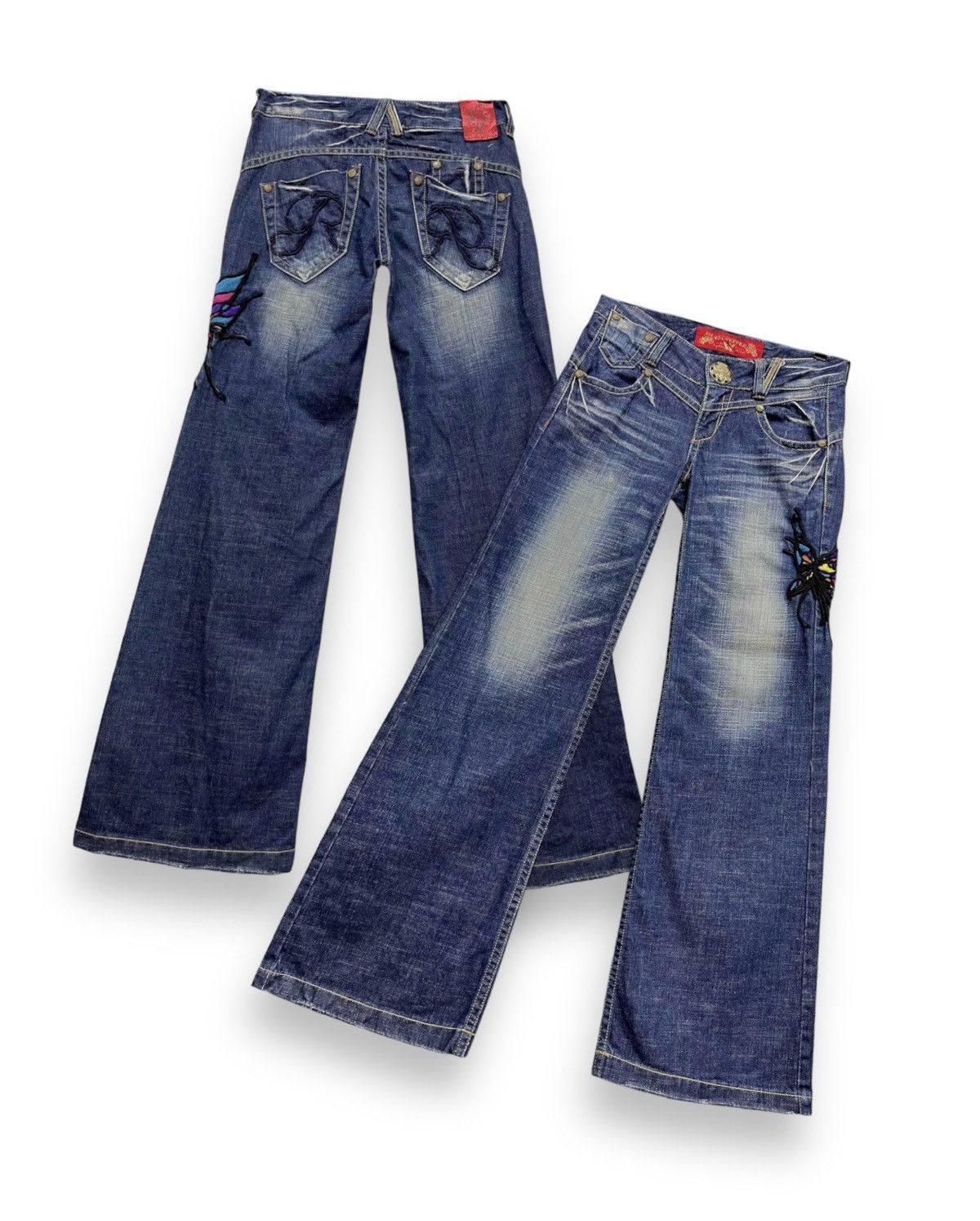 Arts & Science FYE TATTOO🔥RED PEPPER Butterfly Embroidery Wide Flare Denim Size 29" - 1 Thumbnail
