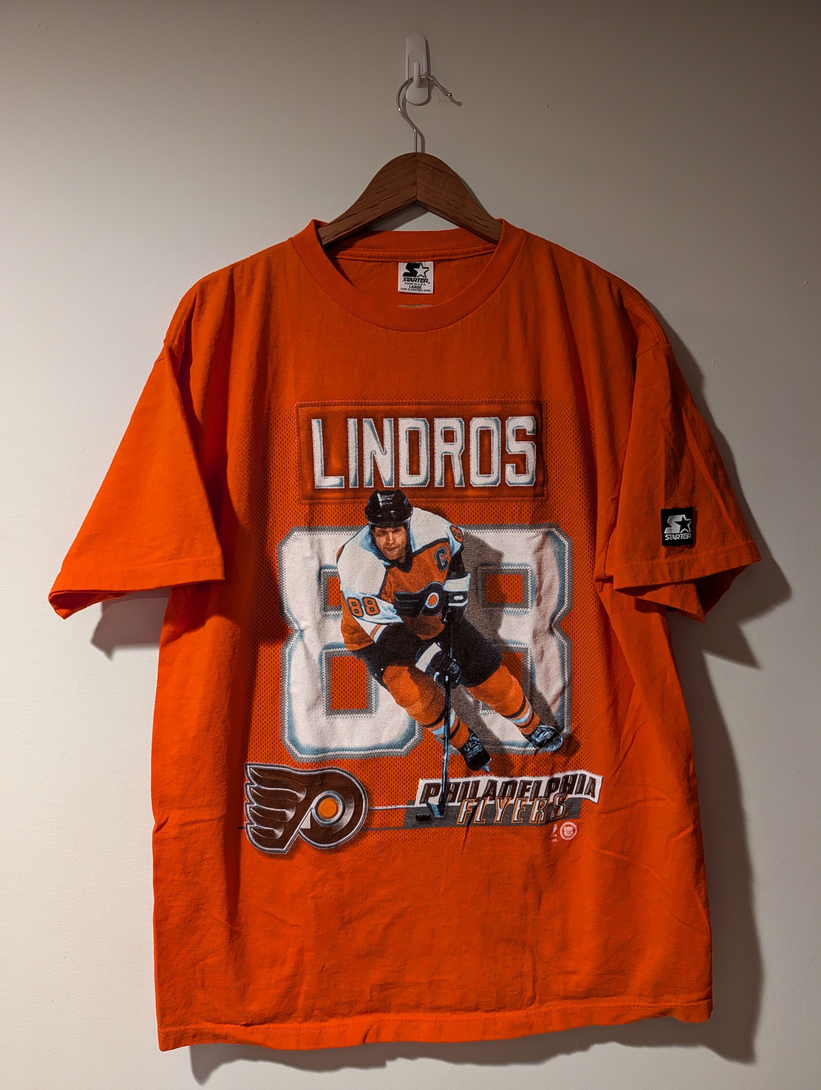 NHL Vintage 90s Lindros Philadelphia Flyers Starter T-Shirt NHL Size US L / EU 52-54 / 3 - 1 Thumbnail