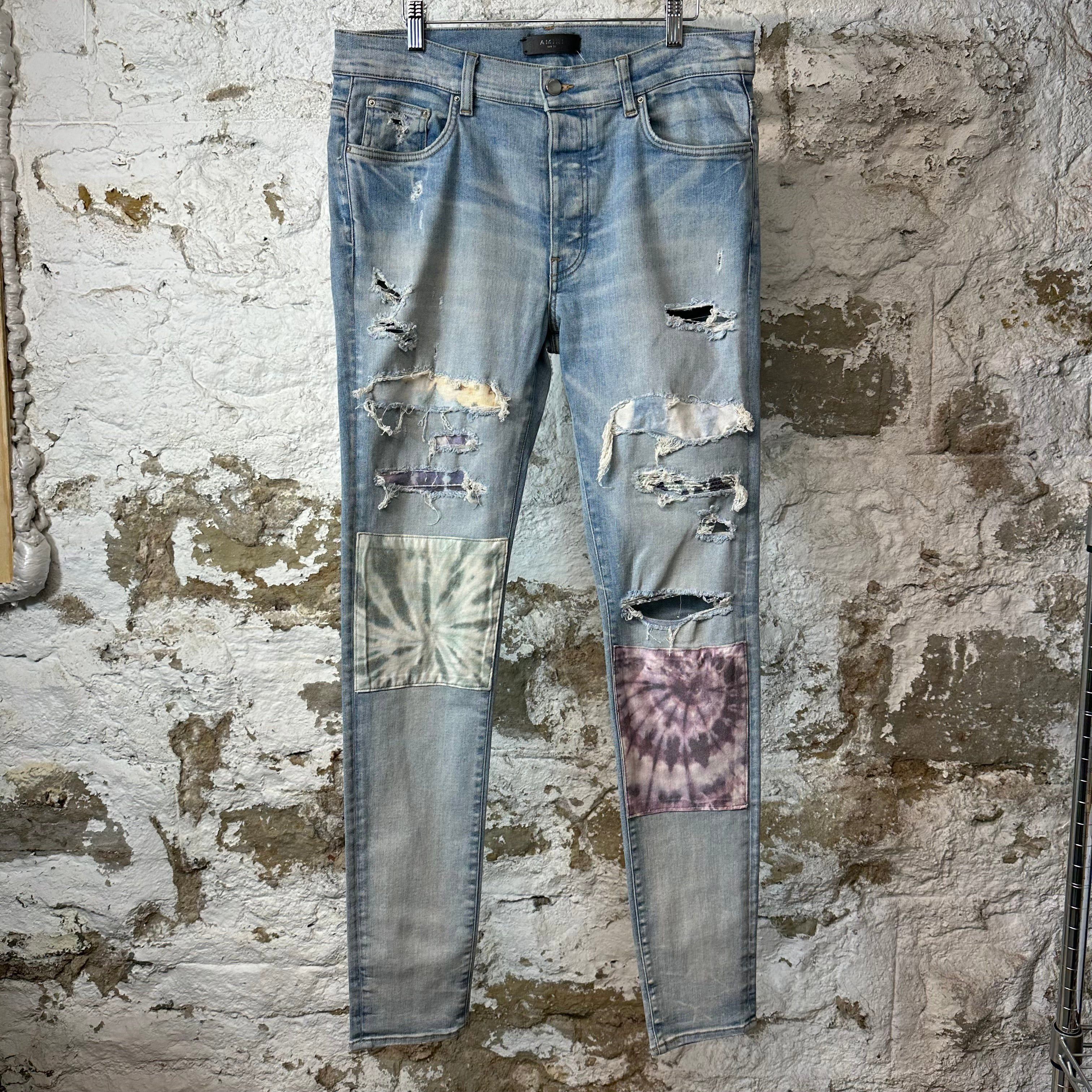 Amiri Amiri Multicolor Paisley Patches Blue Denim Jeans Sz 34 Size US 34 / EU 50 - 1 Thumbnail