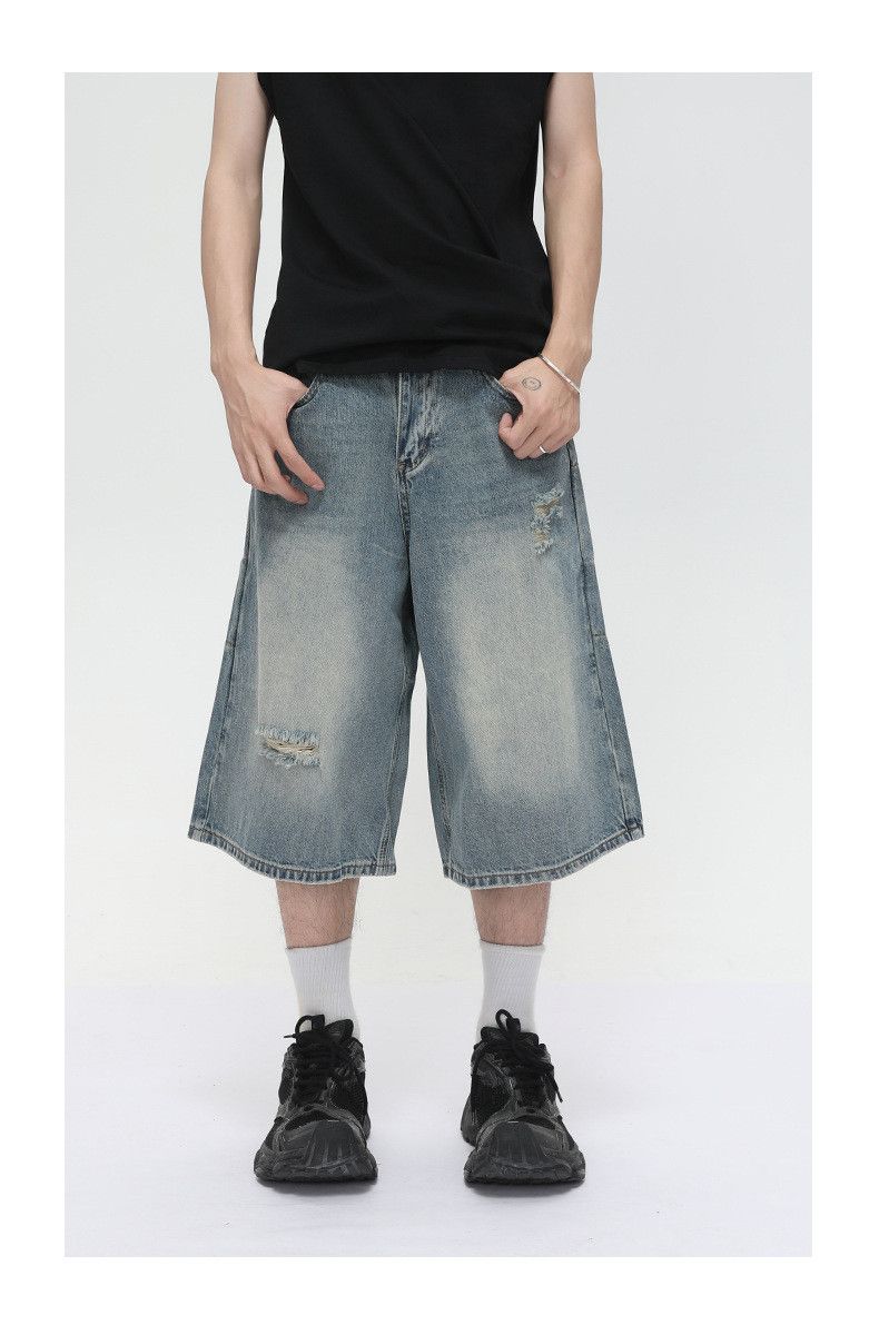 Japanese Brand × Jean Japanese retro distressed straight ripped denim shorts Size US 32 / EU 48 - 2 Thumbnail