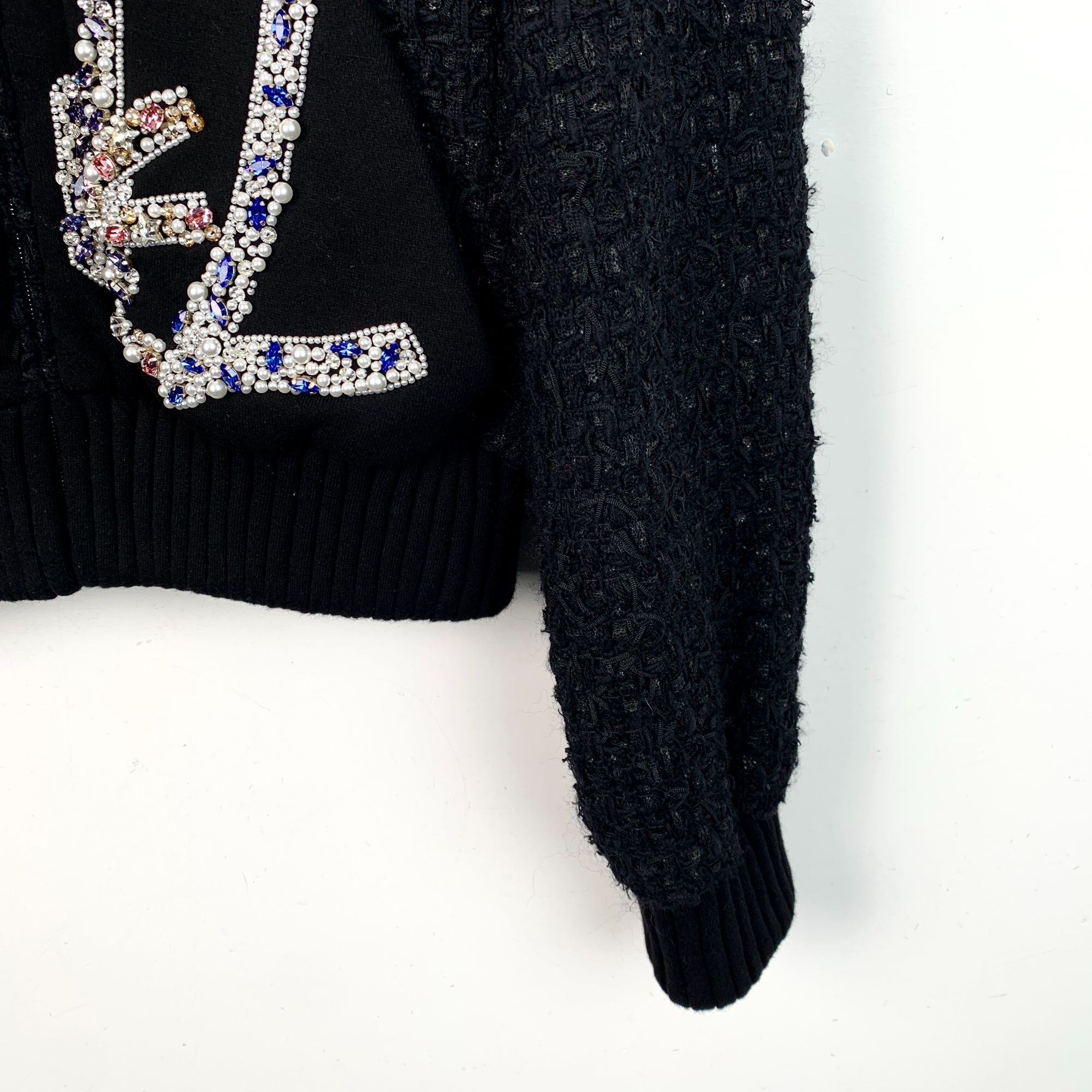 Chanel Chanel Black Textured Knit Zip-Up Jacket With Crystal Embell Size XXS / US 00 / IT 34 - 5 Thumbnail