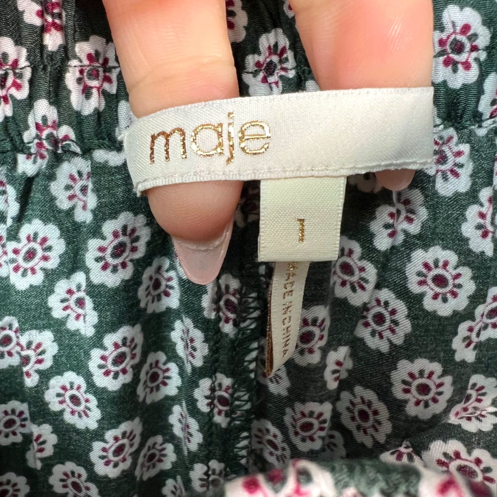 Maje Maje Pants Womens 1 Floral Wide-Leg Side Stripes 100% Viscose Elastic Casual Summer Fall Spring Green Womens Size 25" / US 0 / IT 36 - 3 Thumbnail