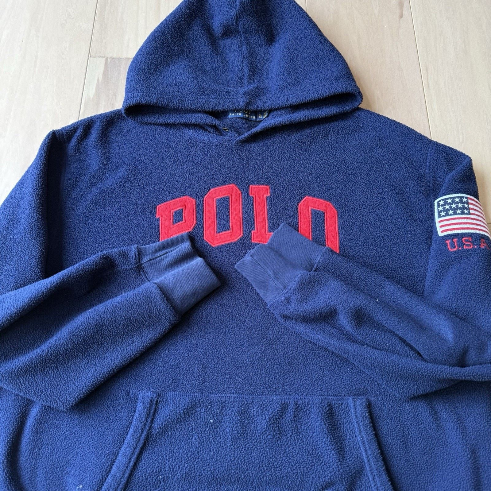 Polo Ralph Lauren Polo Ralph Lauren Hoodie XL Navy Fleece Pullover Flag Patch Size US XL / EU 56 / 4 - 4 Thumbnail