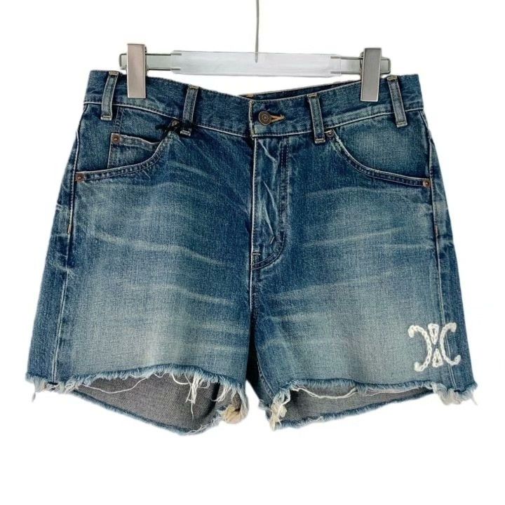 Celine Celine Blue Triomphe Embroidery Denim Shorts Size 27" / US 4 / IT 40 - 1 Thumbnail