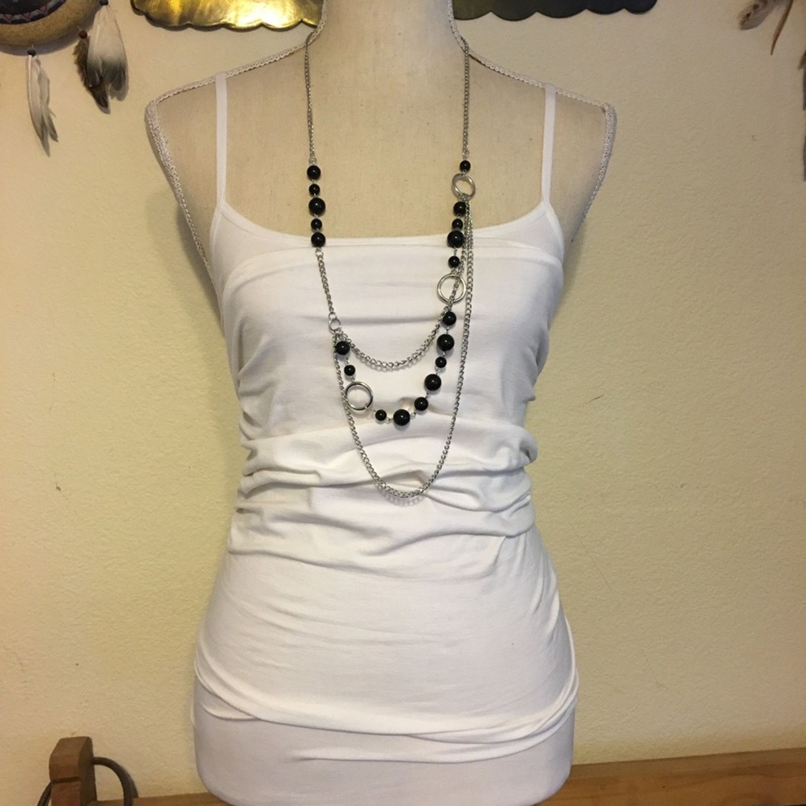 Jewelry Black pearl beads on long layered silver chain Size ONE SIZE - 4 Thumbnail