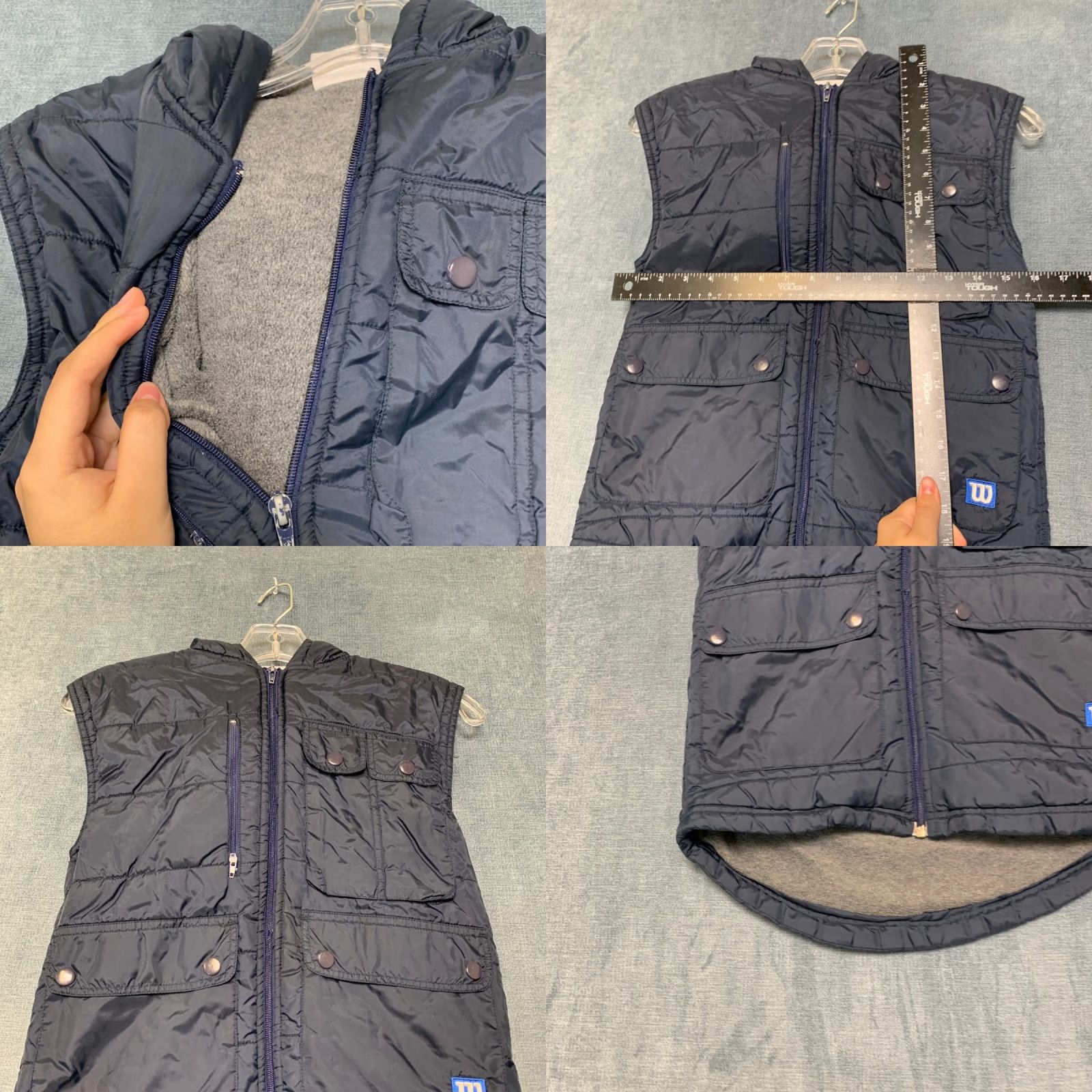Wilson VINTAGE Wilson Puffer Vest Mens Small Navy Blue Nylon Sherpa Fleece Lined Quilted Hooded Size US S / EU 44-46 / 1 - 8 Thumbnail