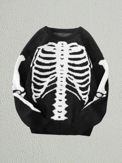 Other Vintage Bone Skeleton Sweater Jacquard Knitted Sweatshirt Size US L / EU 52-54 / 3 - 1 Thumbnail