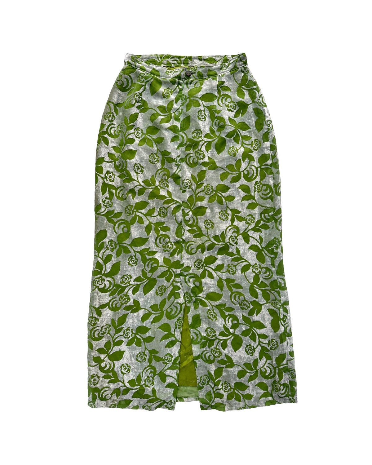 image of Vintage x Yohji Yamamoto Yohji Iwish Ys Bis Velvet Flower Sheer Midi in Green, Women's (Size 26)