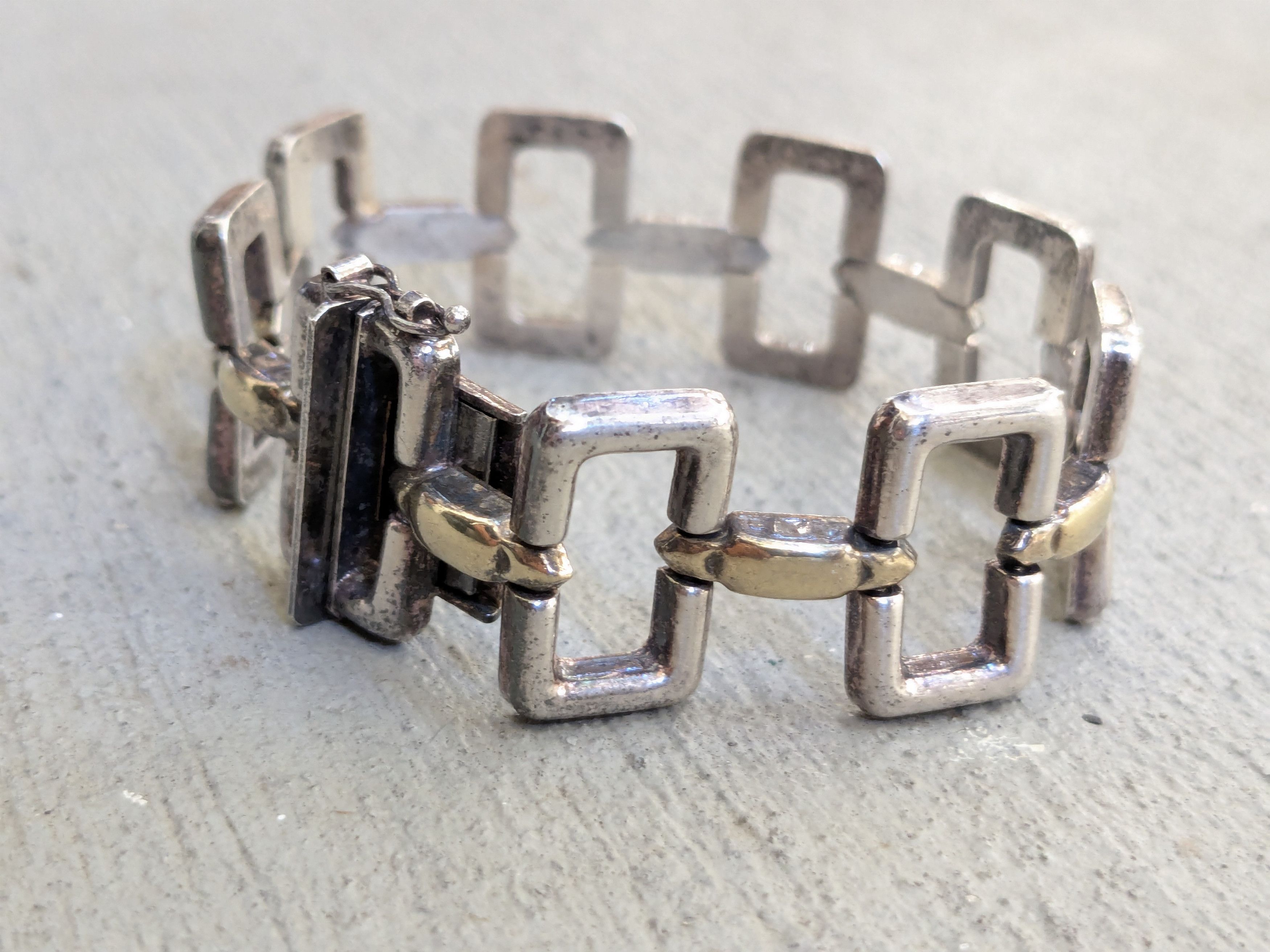 Vintage Vintage Sterling Silver Bracelet Rectangle Two Tone Italy Size ONE SIZE - 4 Thumbnail