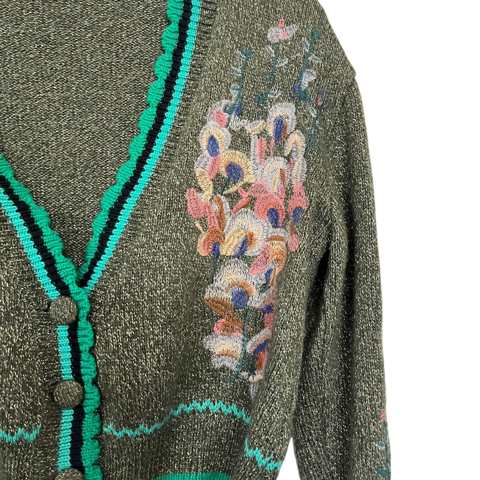 Other Anthropologie Blank London Olive Green Embroidered Cardigan Size XS / US 0-2 / IT 36-38 - 6 Thumbnail