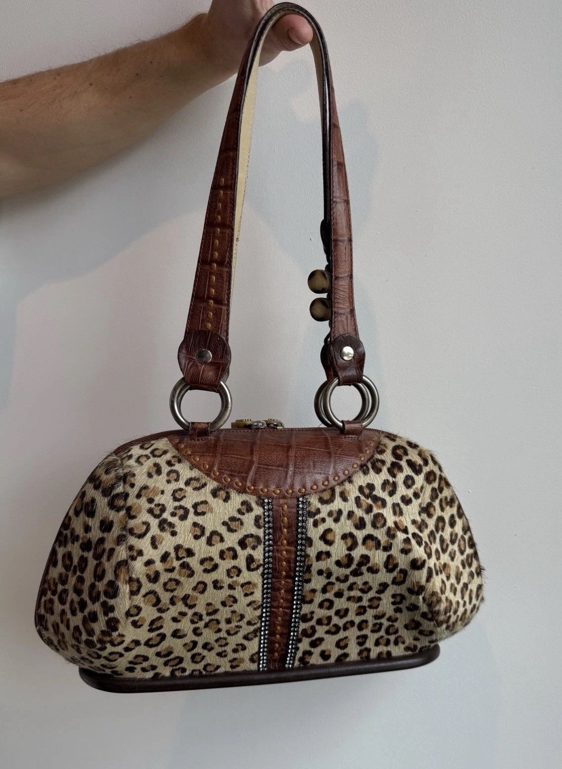 Vintage Alaluna Leopard Leather Brown hard Bag Vintage handmade Size ONE SIZE - 10 Thumbnail