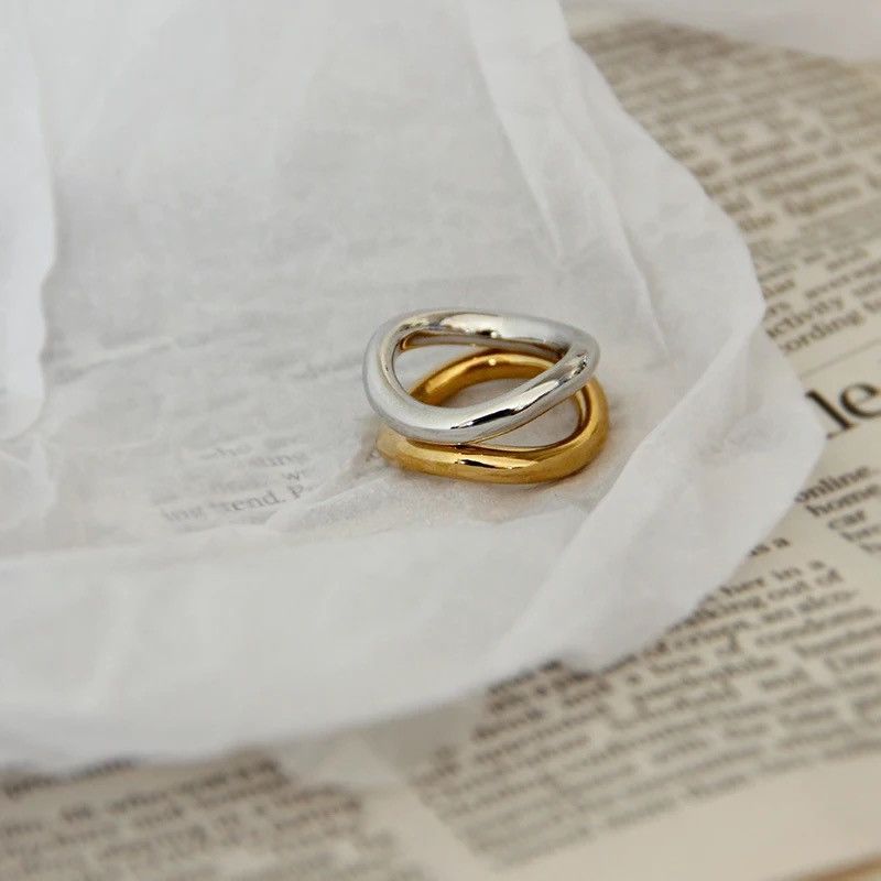 Jewelry Metallic Glossy Wavy Curve Irregular Couple Ring Size ONE SIZE - 2 Thumbnail