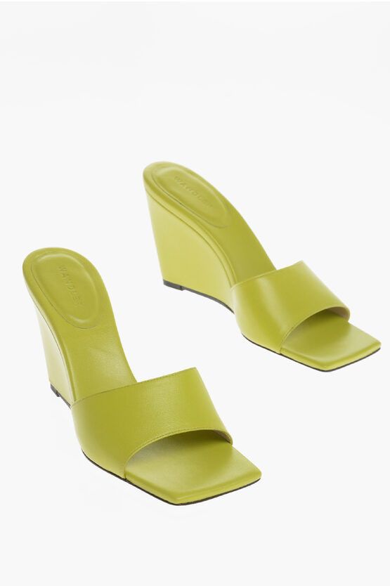 image of Wandler Square Toe Leather Gaia Sandals With Wedge 9Cm in Green, Women's (Size 11)