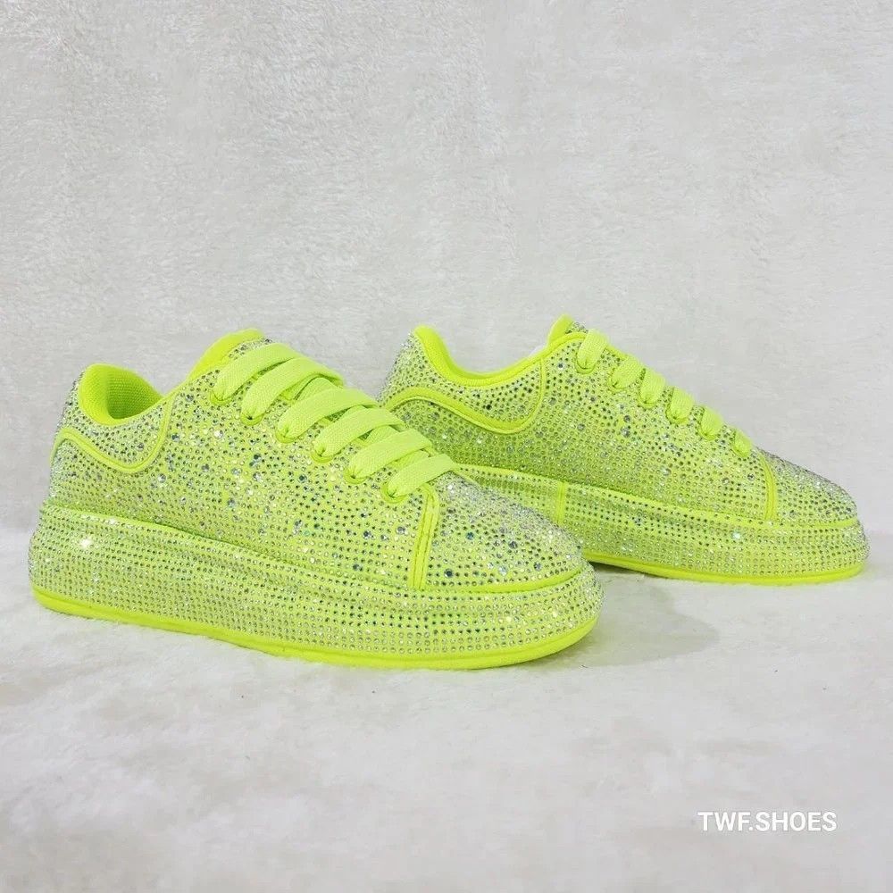 Other Dazzle Cush Bright Neon Yellow Rhinestone Platform Sneakers Size US 10 / IT 40 - 1 Thumbnail