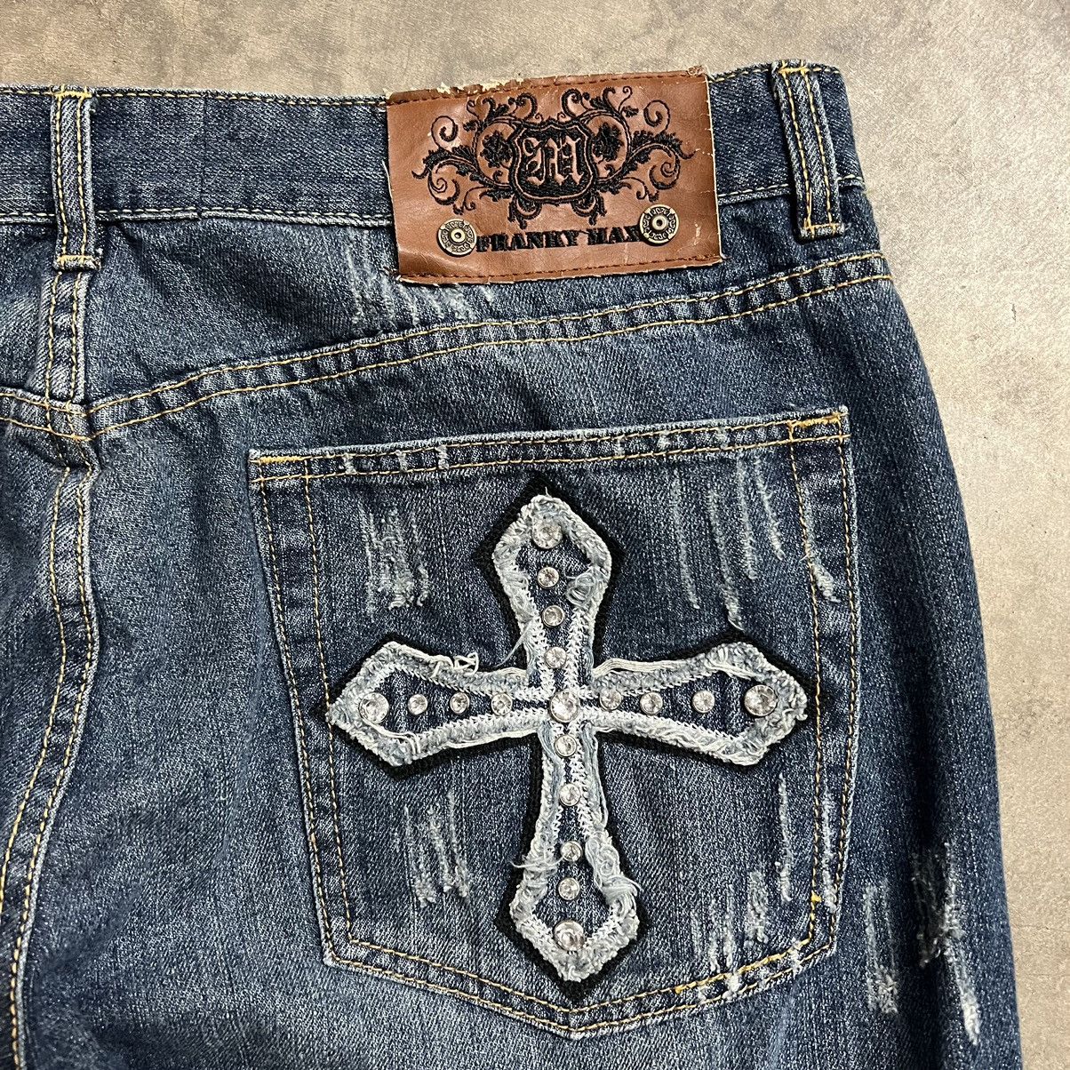 Affliction × Ed Hardy × Southpole Vintage Franky Max Distressed Flare Embroidered Denim Jeans Size US 38 / EU 54 - 3 Thumbnail