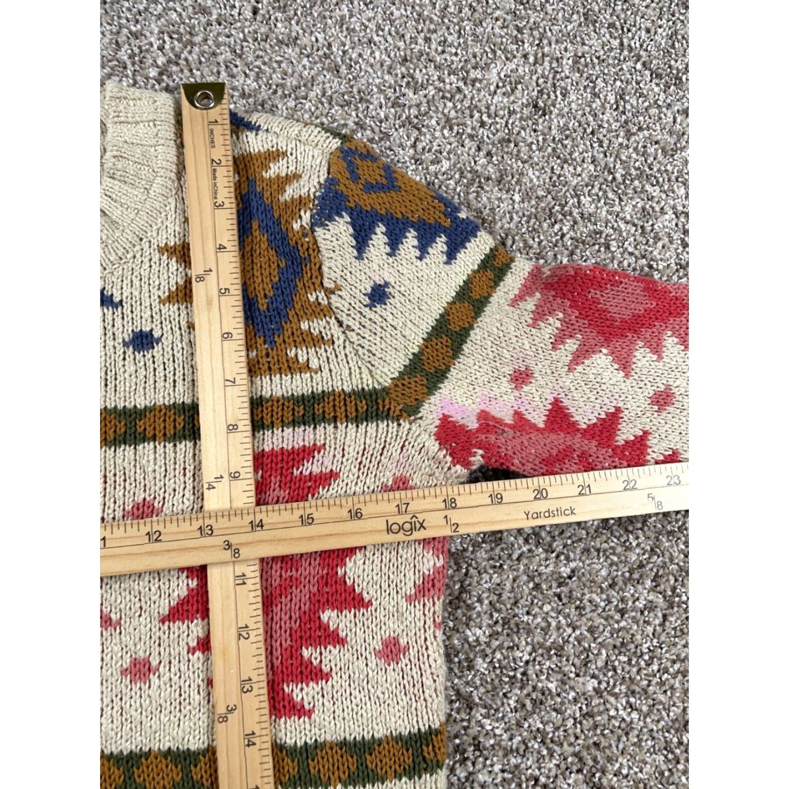 Vintage L.L. Bean Aztec Sweater Women's Medium Beige Chunky Knit Geometric Retro 90s Size M / US 6-8 / IT 42-44 - 5 Thumbnail