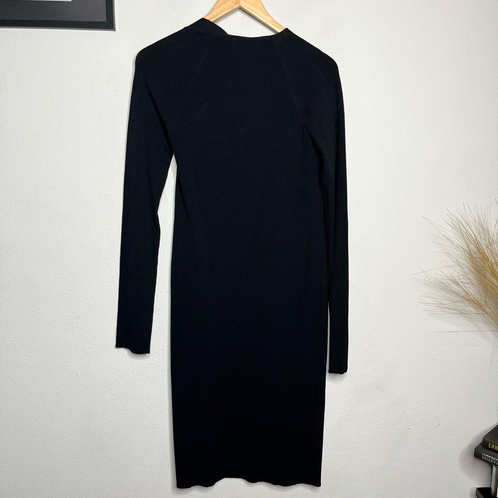 Helmut Lang Helmut Lang Dress Black Ribbed Knit Asymmetrical Long Sleeve Size L / US 10 / IT 46 - 7 Thumbnail