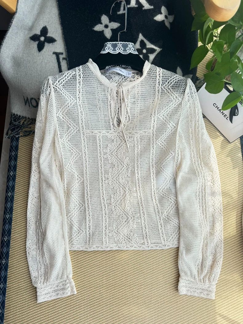 Dior Dior Hollow Knit Sweater in Off-White- DMC Size US S / EU 44-46 / 1 - 1 Thumbnail