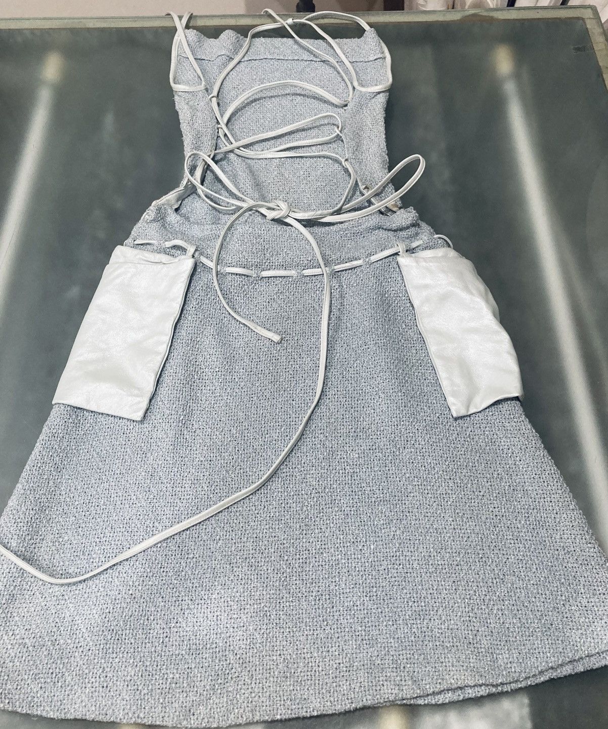 Japanese Brand 2000s Runway Open Back Knit Dress Lamb Leather Cord Y2K Size S / US 4 / IT 40 - 16 Thumbnail