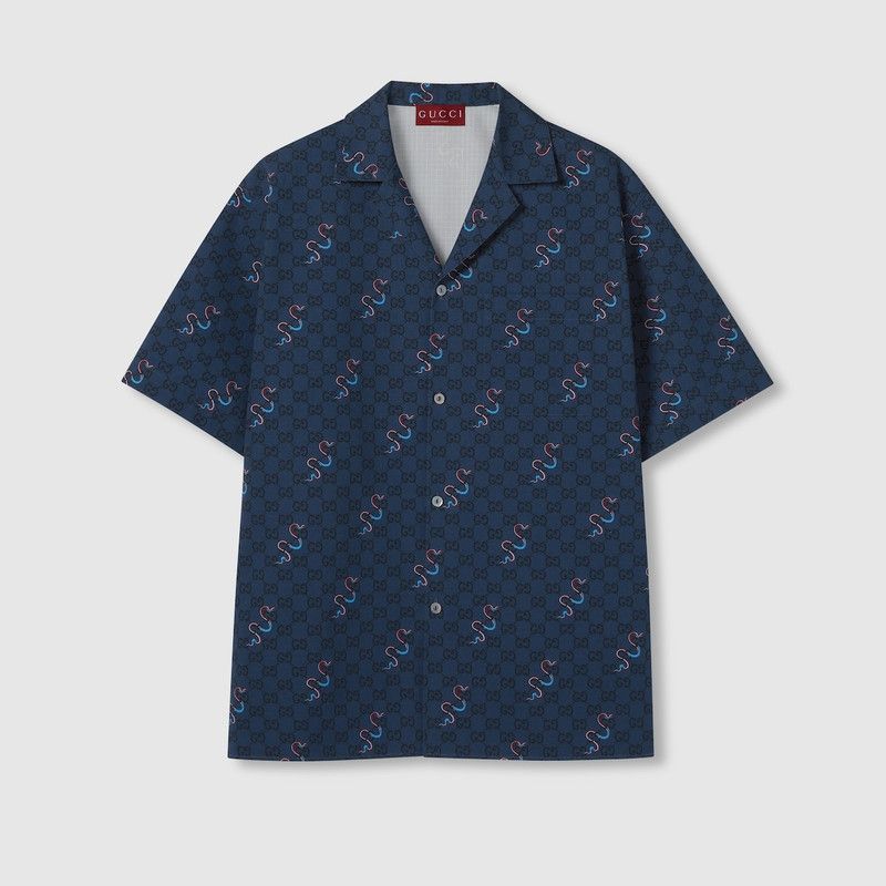 Gucci o1loc1c0226 794907 Printed Cotton Ripstop Shirt in Blue Size US M / EU 48-50 / 2 - 1 Thumbnail