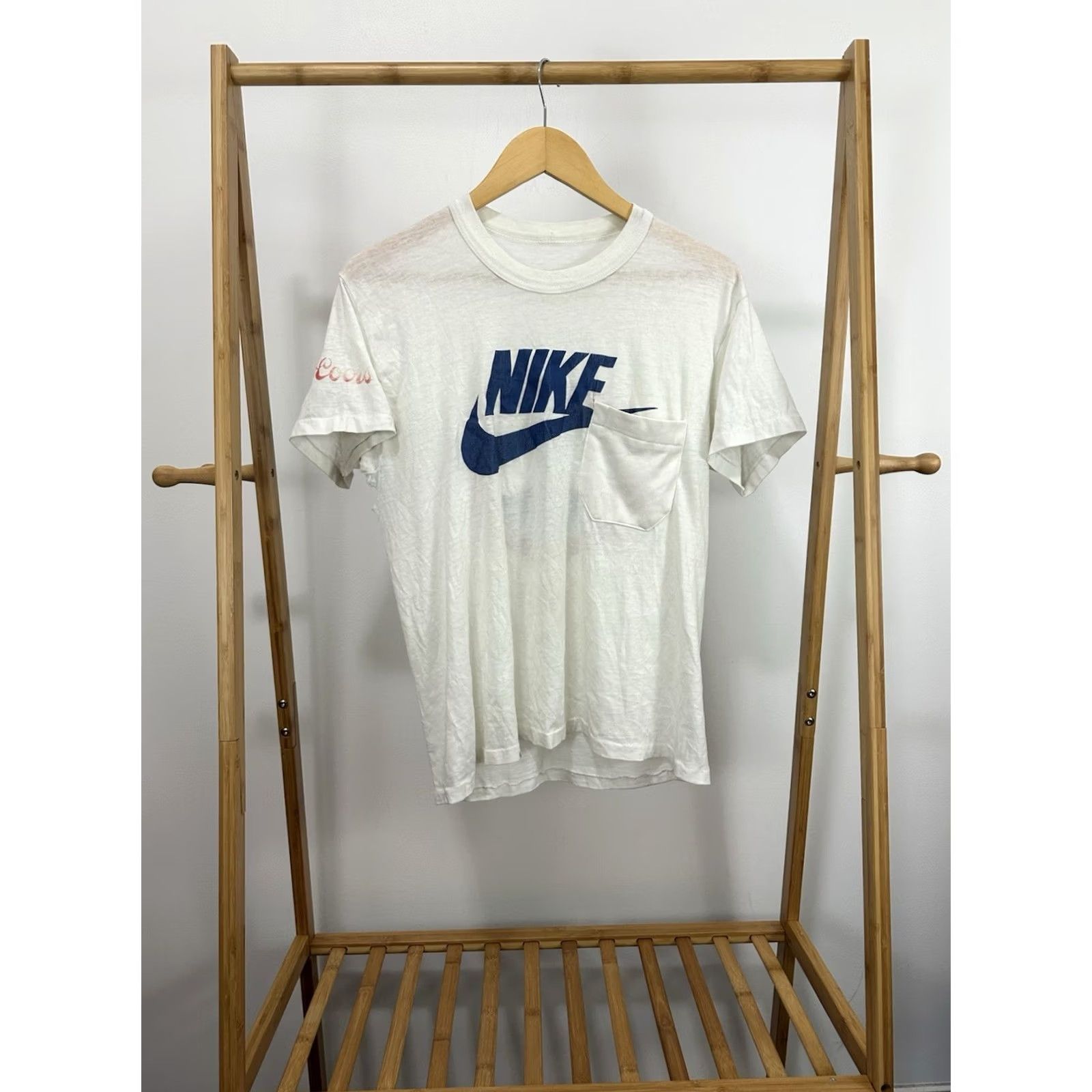 Nike VTG 80s Nike Big Swoosh Paper Thin Burnout Worn Distressed Pocket T-Shirt Size M Mens White Short Sleeve Shirt Size US M / EU 48-50 / 2 - 2 Thumbnail