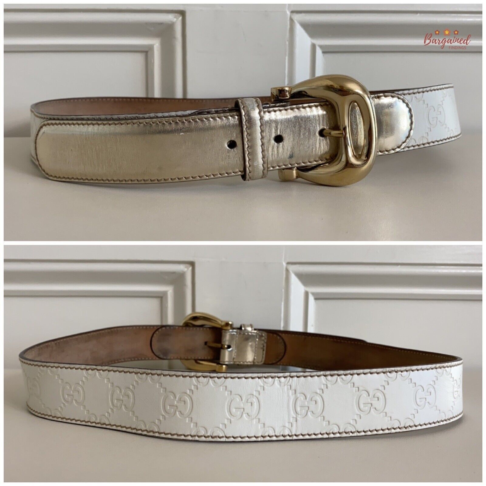 Gucci Gucci White GG Embossed Guccissima Leather Gold Buckle Belt Size 30 - 4 Thumbnail